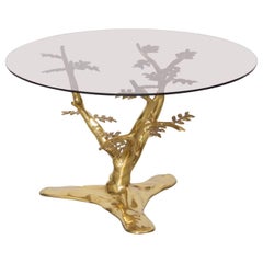 Vintage Brass Tree Sculpture Coffee Table in the Manner of Willy Daro