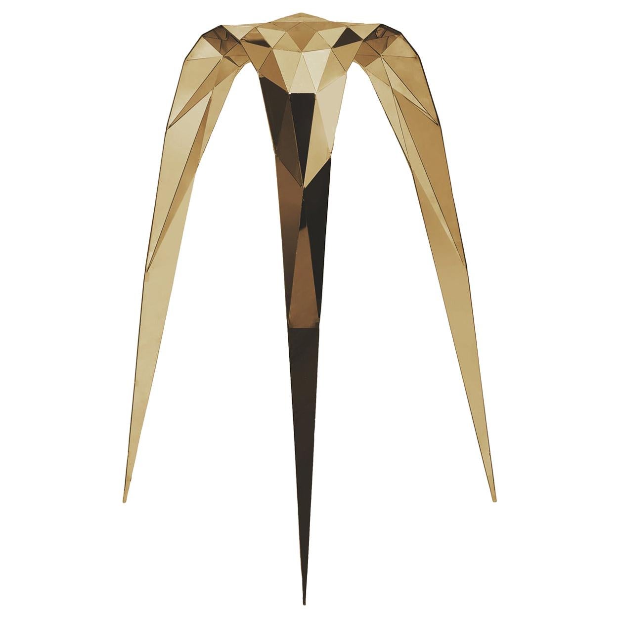 Brass Triangle Stool/Side Chair by Zhoujie Zhang, 2015 For Sale