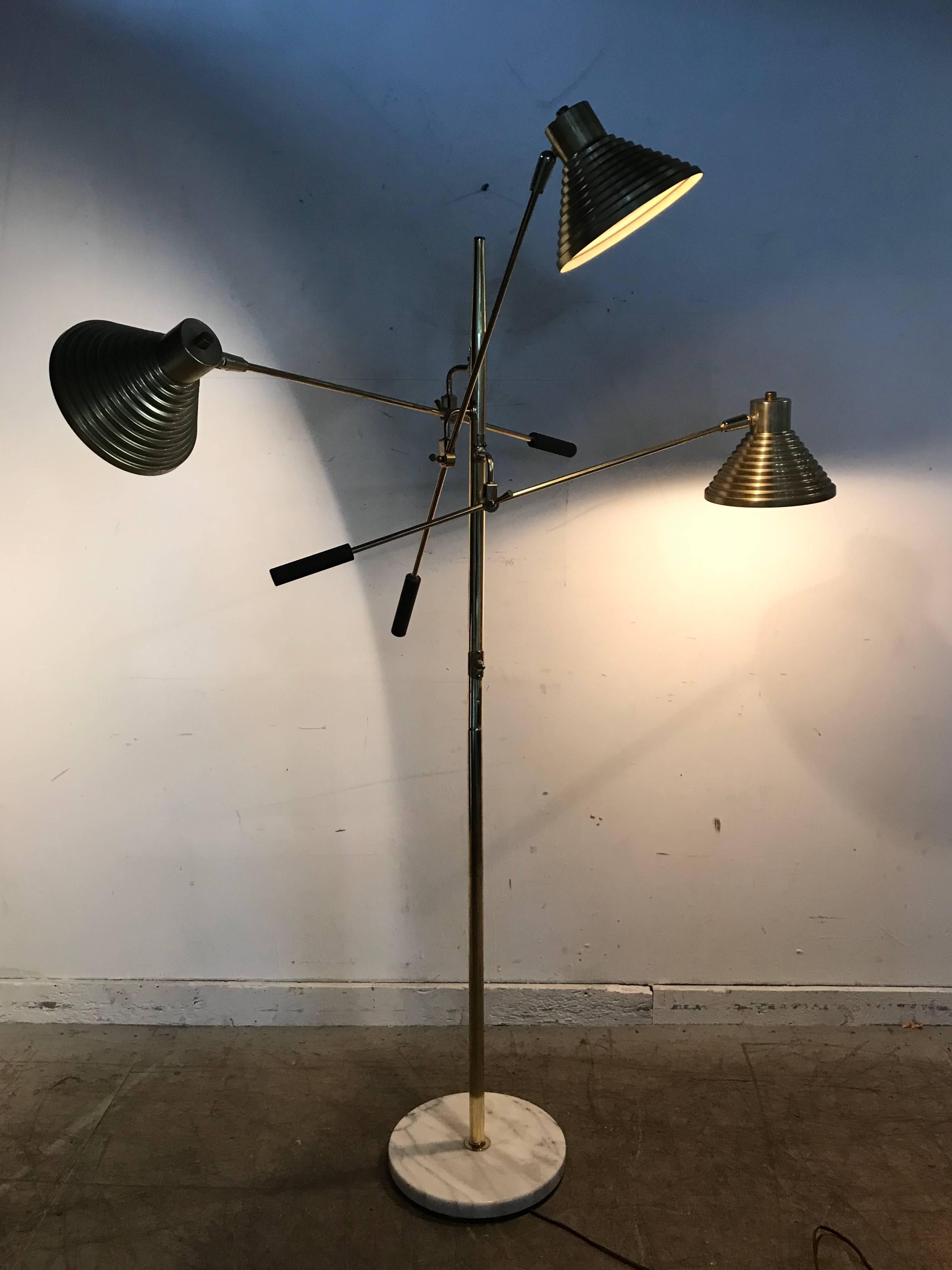 20th Century Brass Triennale Floor Lamp with Marble Base by Robert Sonneman, 1970s