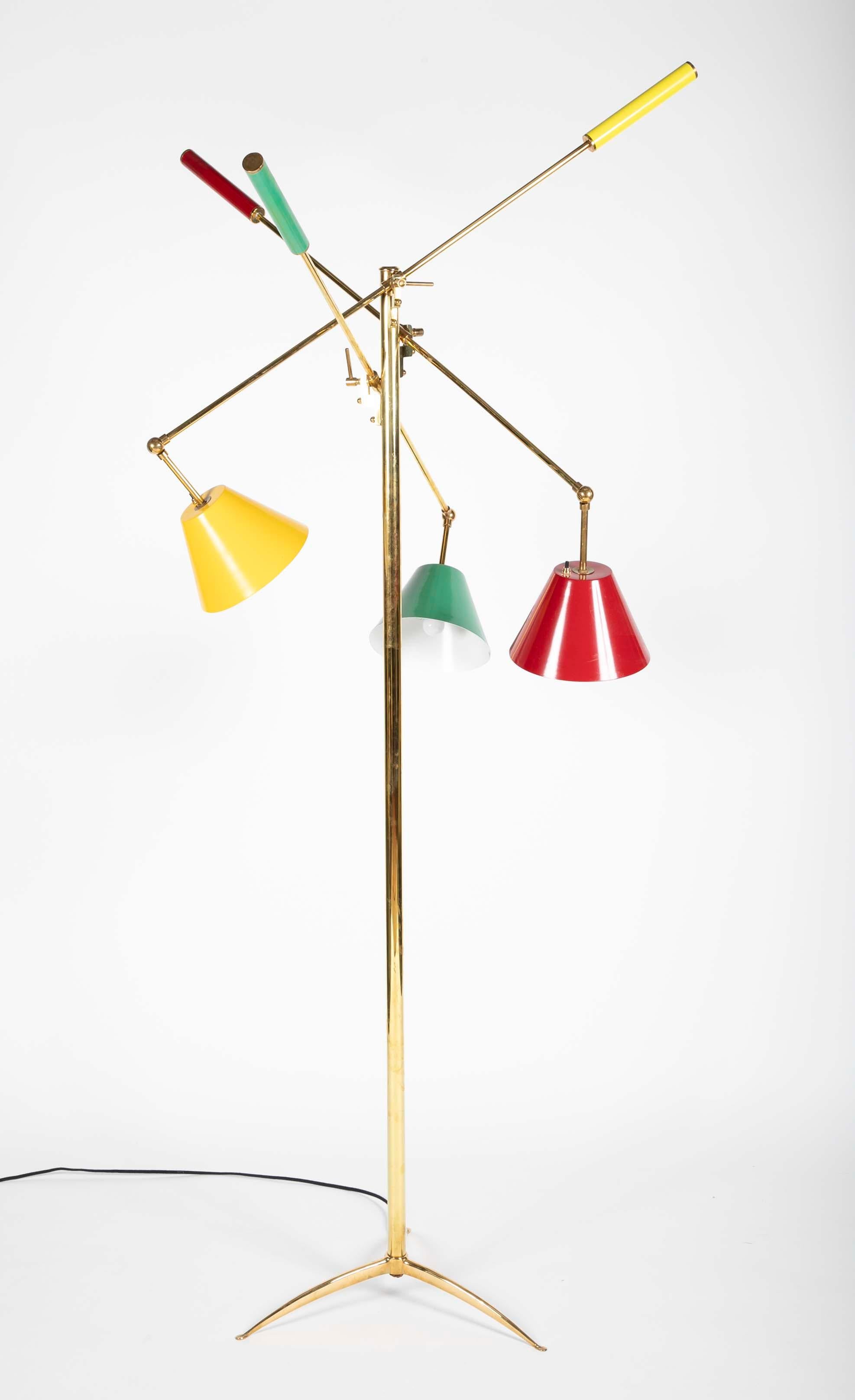 Mid-Century Modern Brass Triennial Floor Lamp Attributed to Arredoluce For Sale