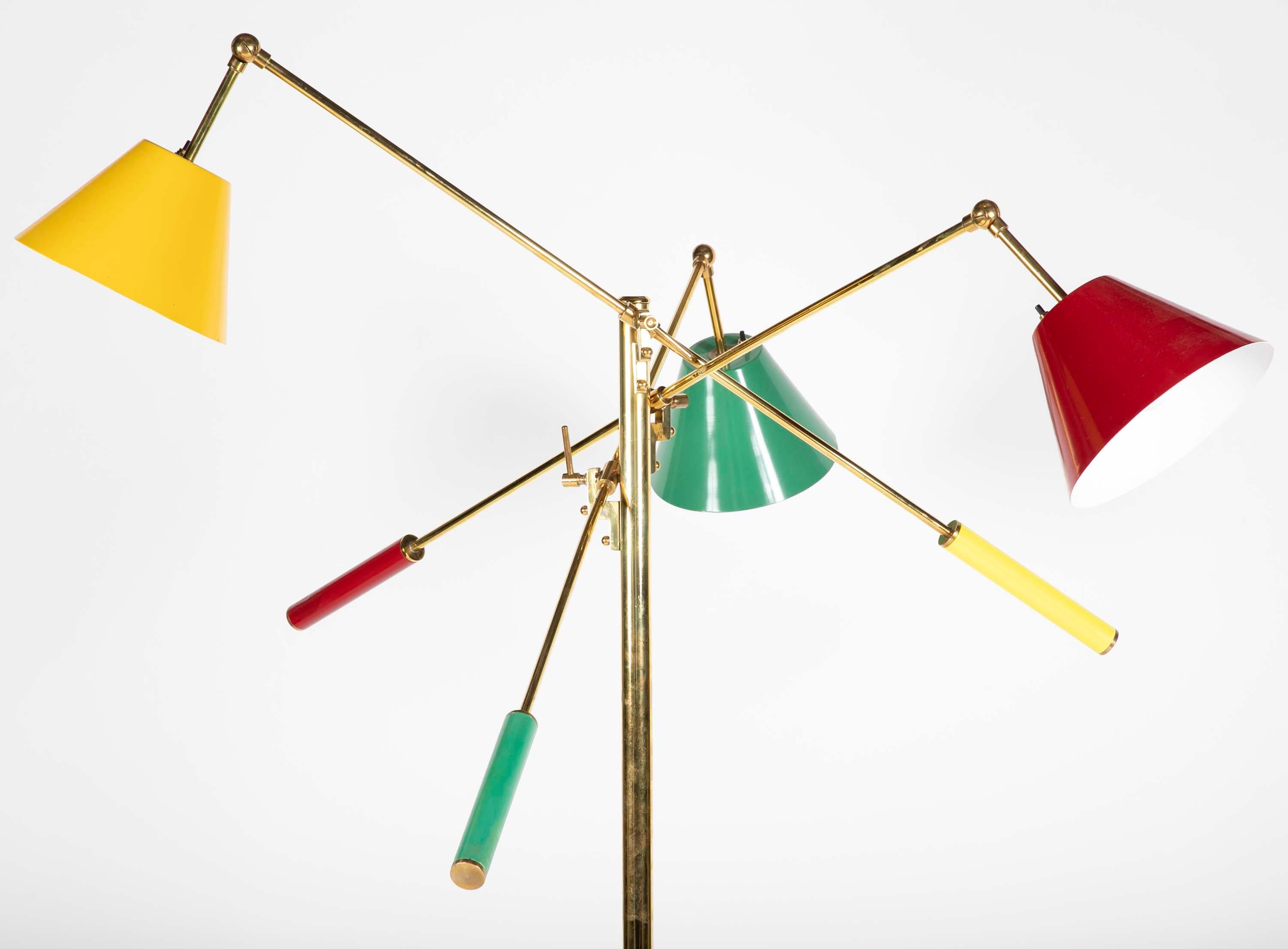 Brass Triennial Floor Lamp Attributed to Arredoluce In Good Condition For Sale In Stamford, CT