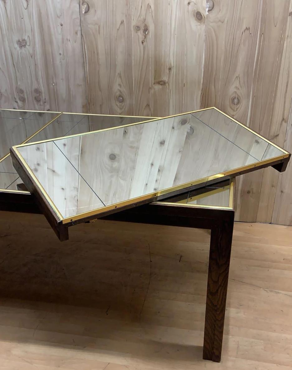 Brass Trim and Etched Smoked Mirror Extending Parsons Dining Table with 2 Leaves 3