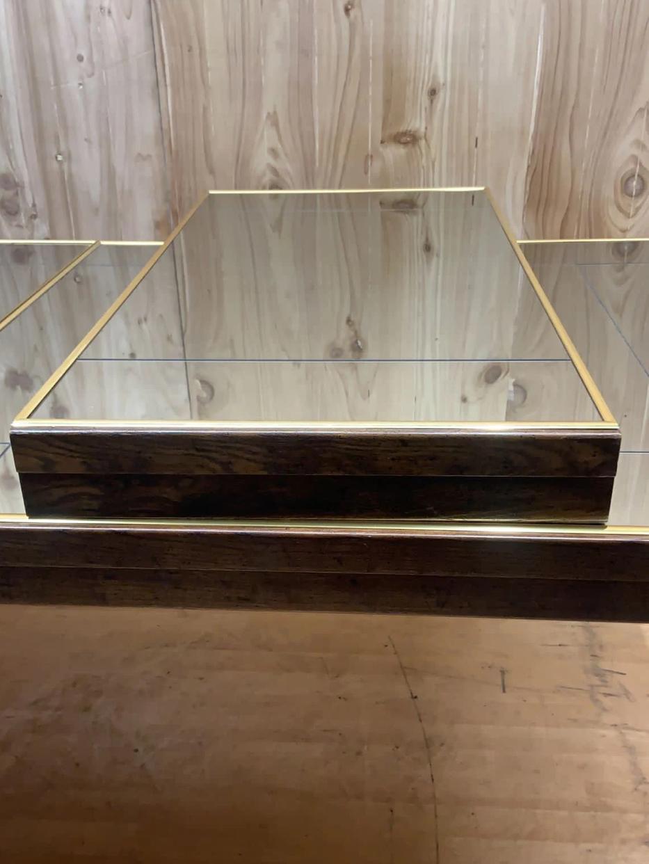 American Brass Trim and Etched Smoked Mirror Extending Parsons Dining Table with 2 Leaves