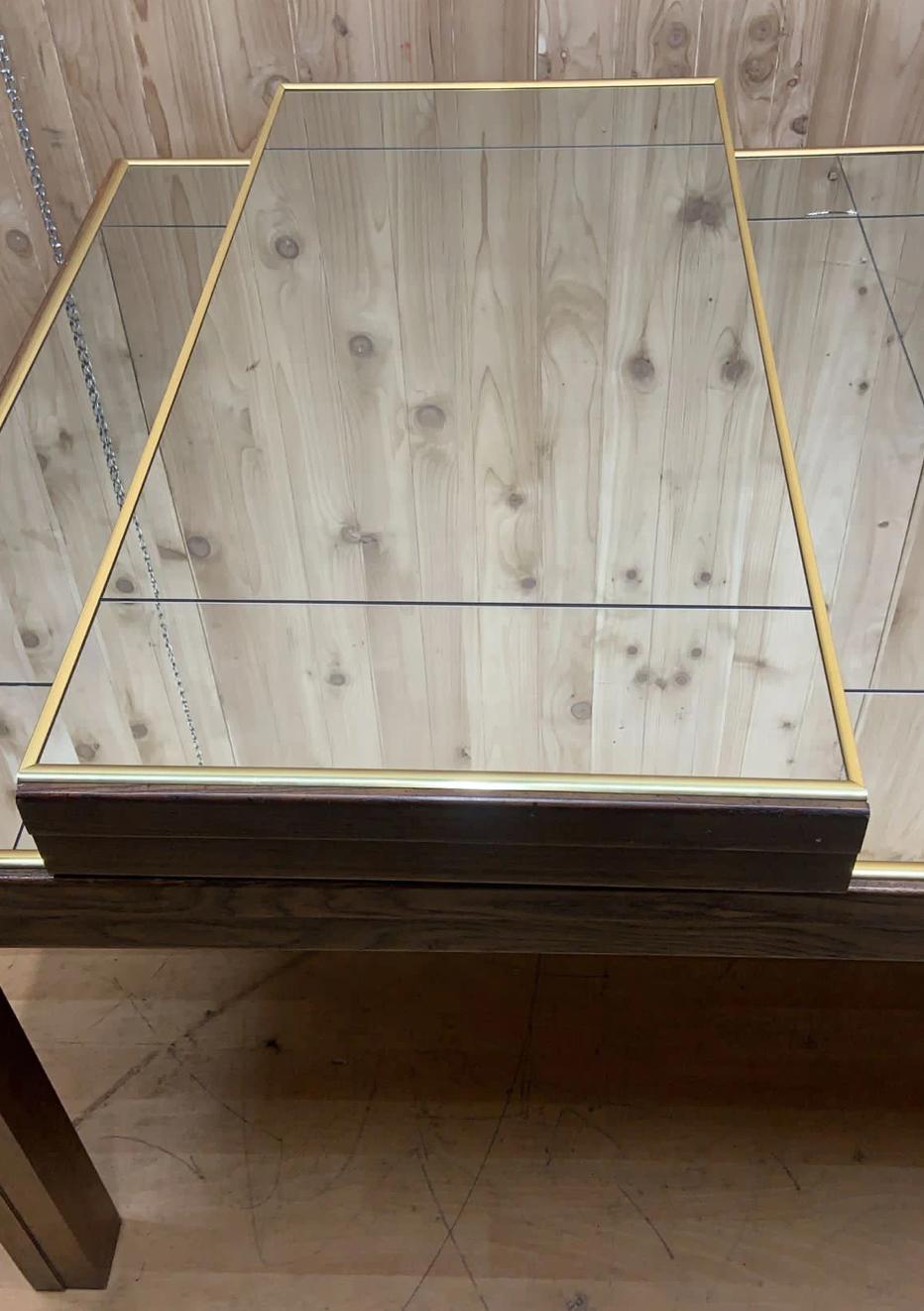 Brass Trim and Etched Smoked Mirror Extending Parsons Dining Table with 2 Leaves 1