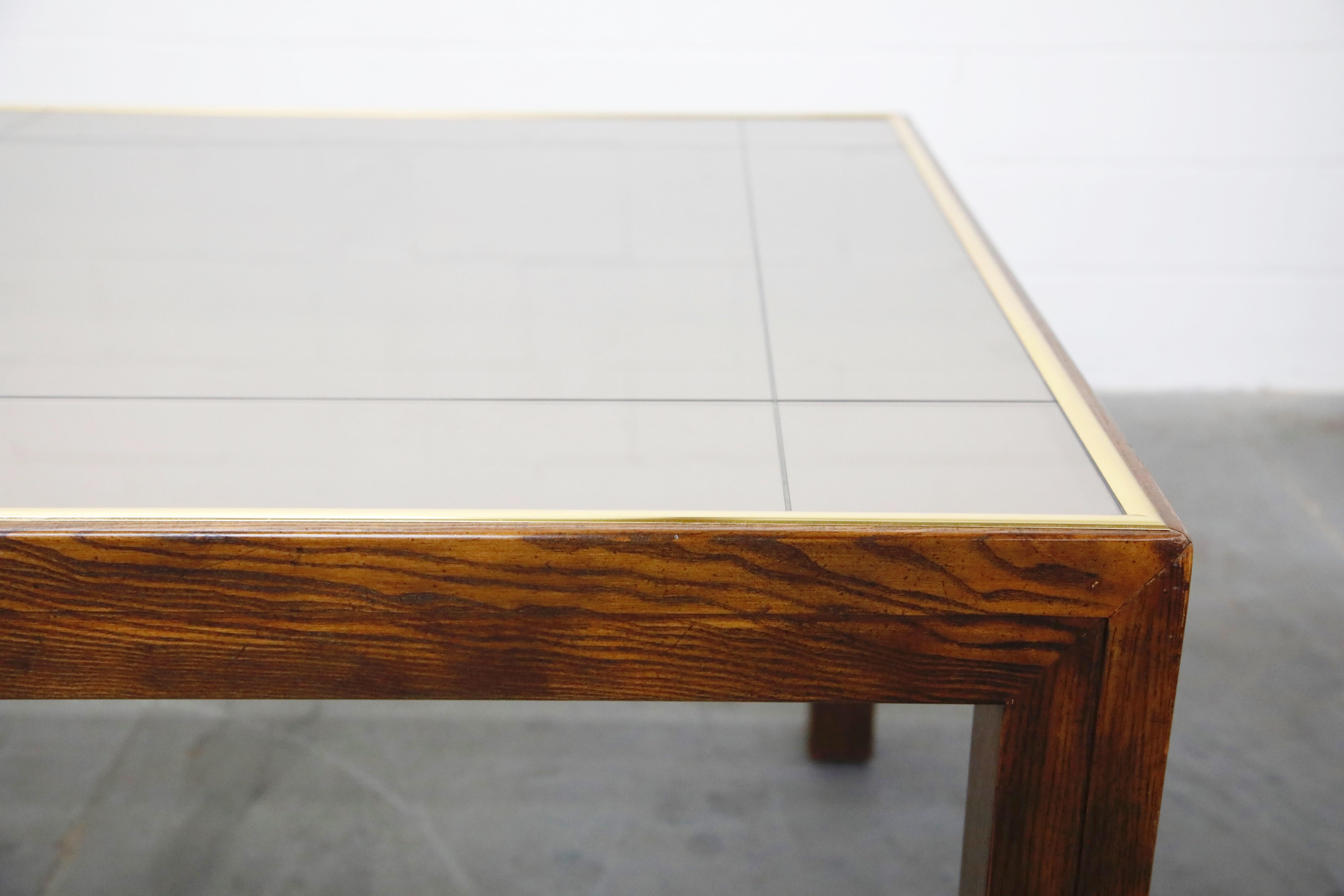Brass Trim and Etched Smoked Mirror Parsons Dining Table by Henredon, 1960s 3