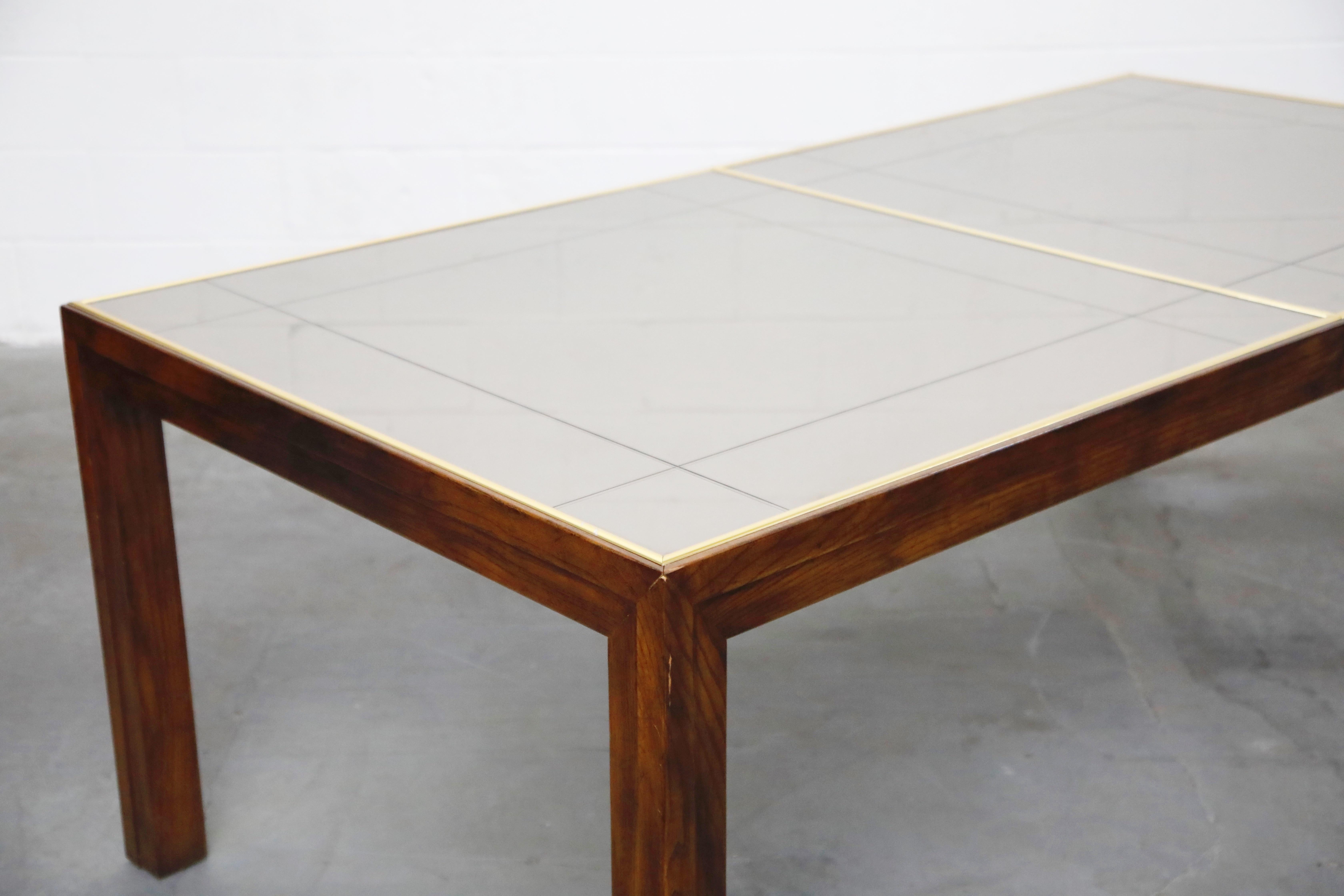 Brass Trim and Etched Smoked Mirror Parsons Dining Table by Henredon, 1960s 4