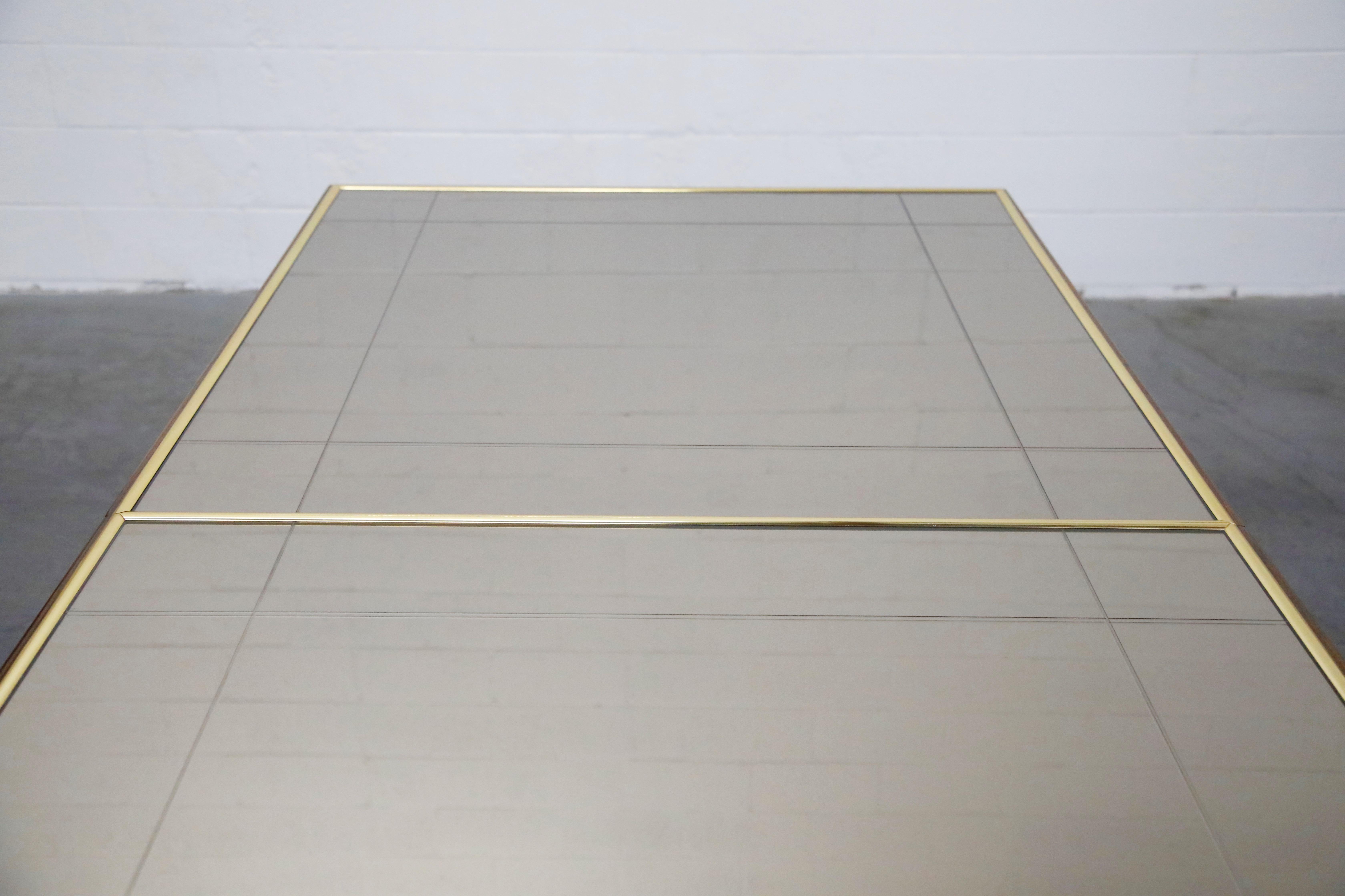 Brass Trim and Etched Smoked Mirror Parsons Dining Table by Henredon, 1960s 6