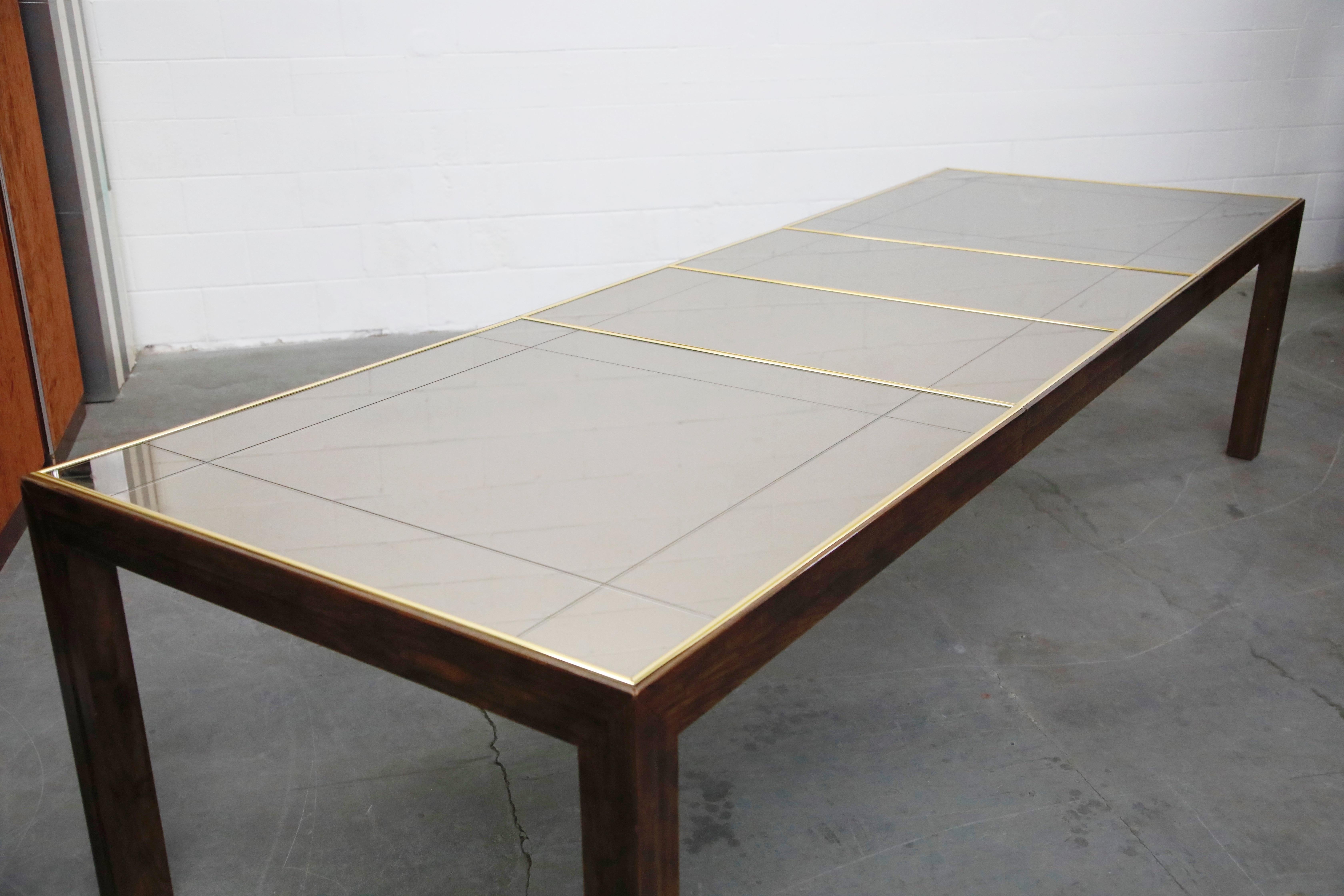Brass Trim and Etched Smoked Mirror Parsons Dining Table by Henredon, 1960s 8