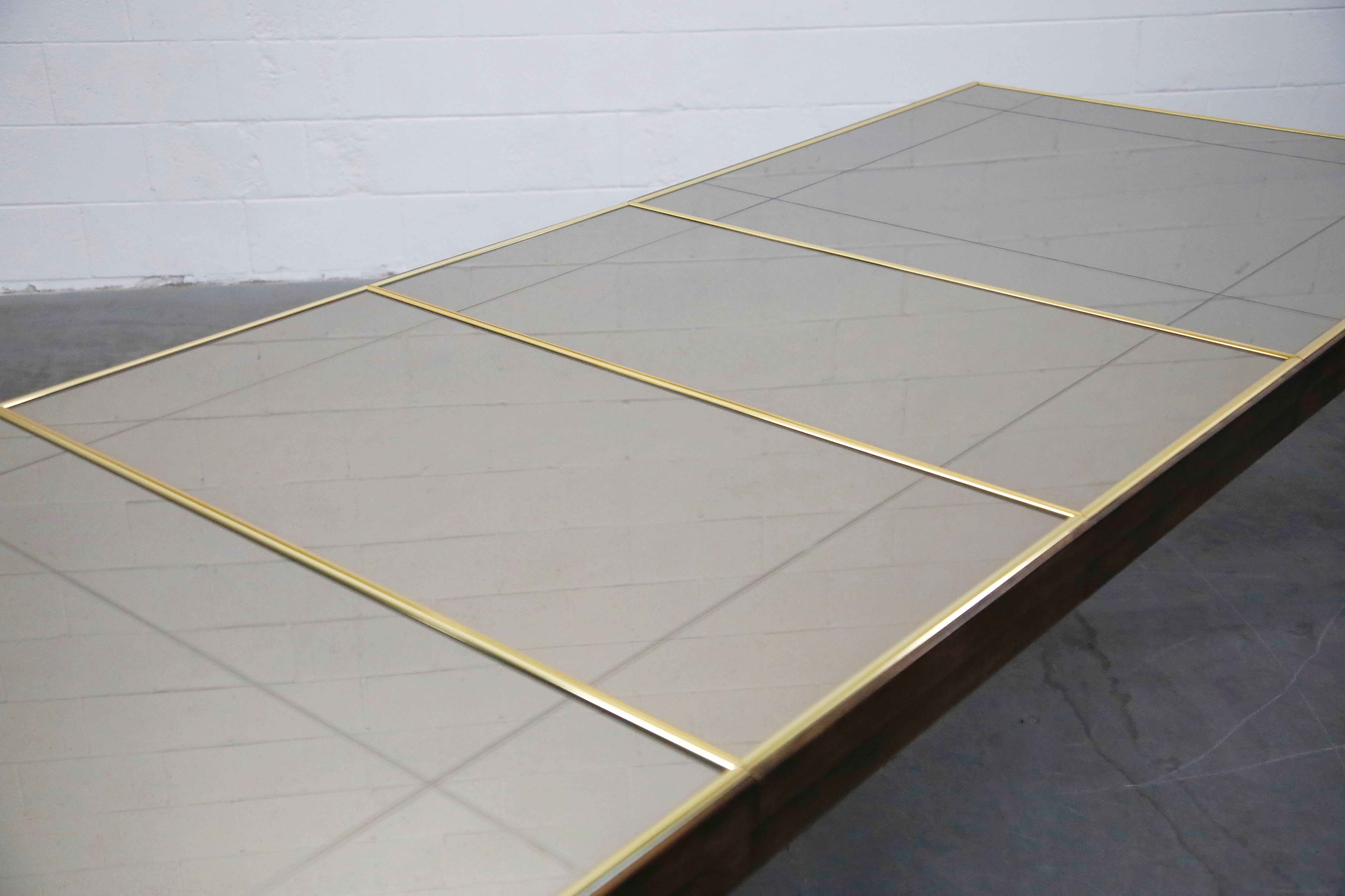 Brass Trim and Etched Smoked Mirror Parsons Dining Table by Henredon, 1960s 9