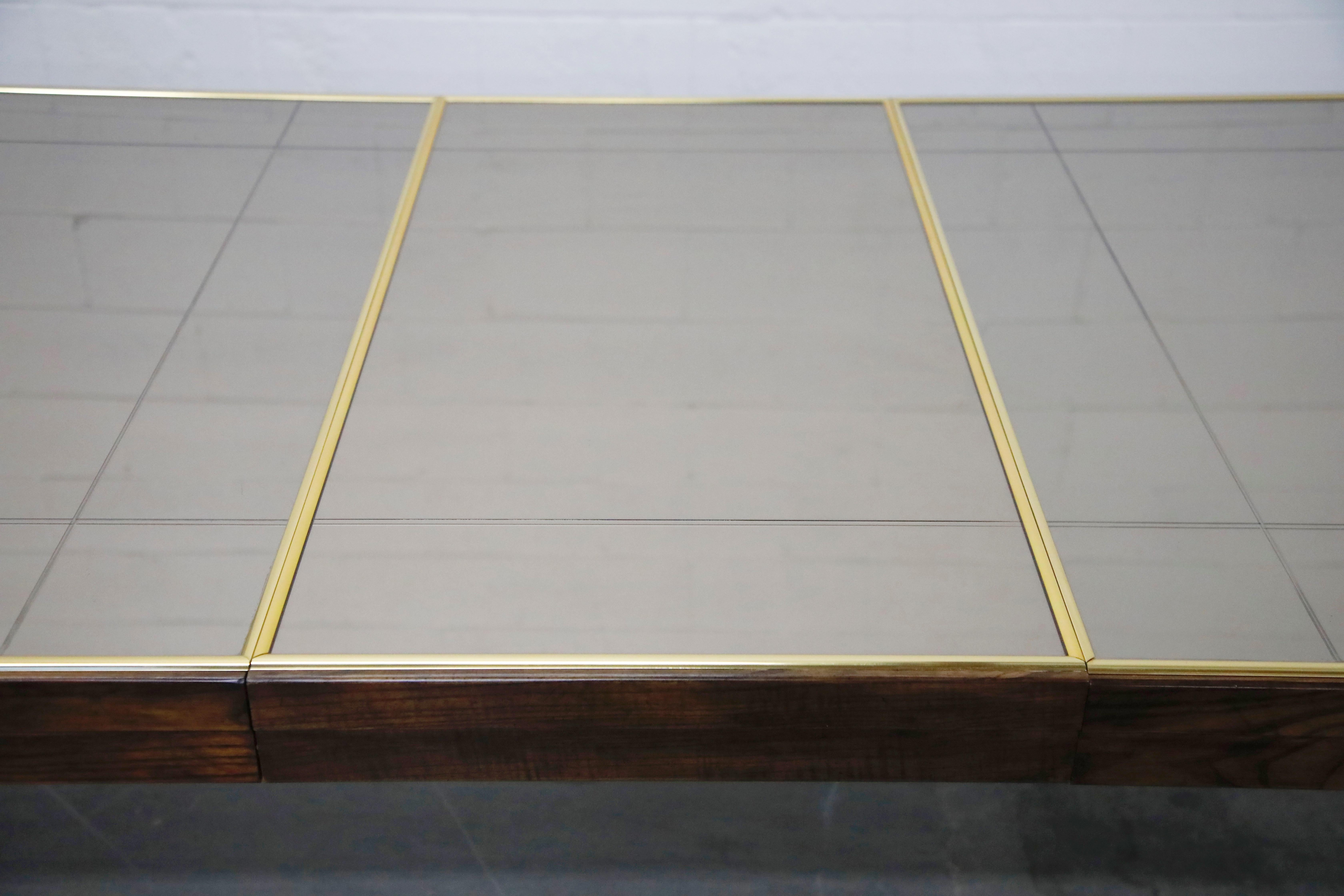 Brass Trim and Etched Smoked Mirror Parsons Dining Table by Henredon, 1960s 10