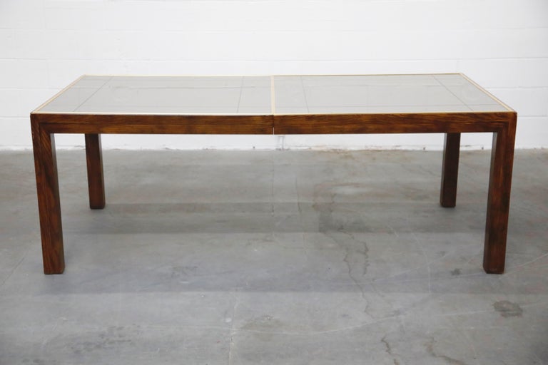 Brass Trim and Etched Smoked Mirror Parsons Dining Table by Henredon