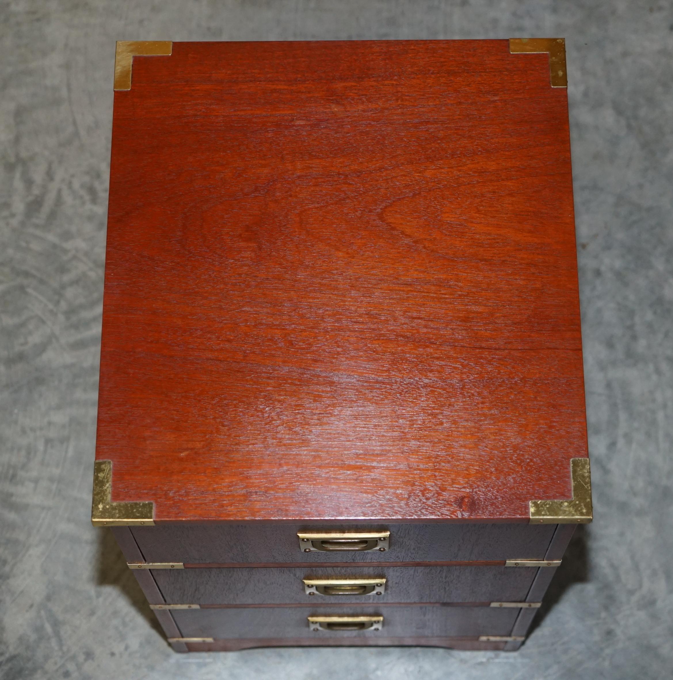 English Brass Trim Military Campaign Side Table Size Small Chest of Drawers Bedside Lamp