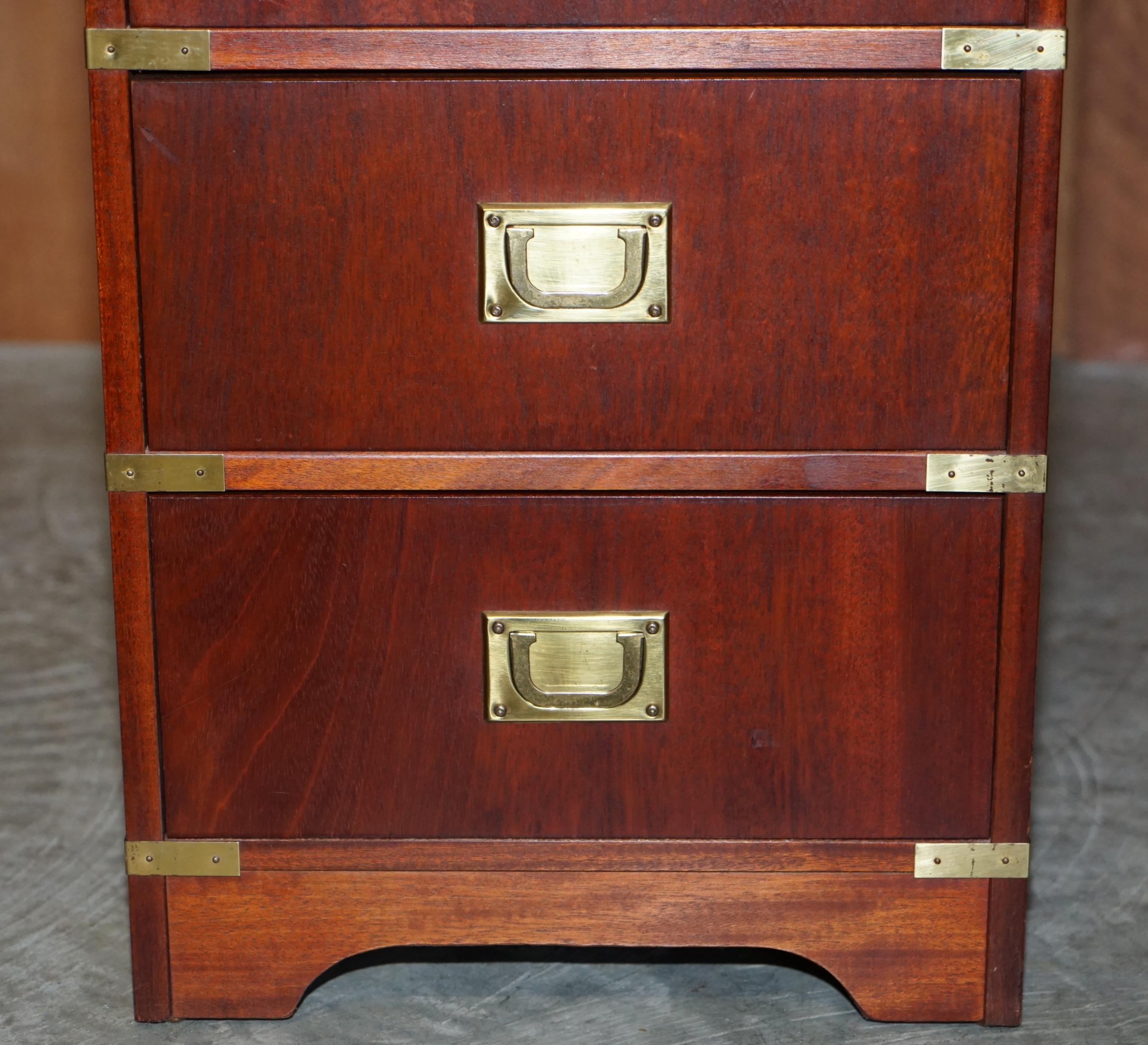 20th Century Brass Trim Military Campaign Side Table Size Small Chest of Drawers Bedside Lamp