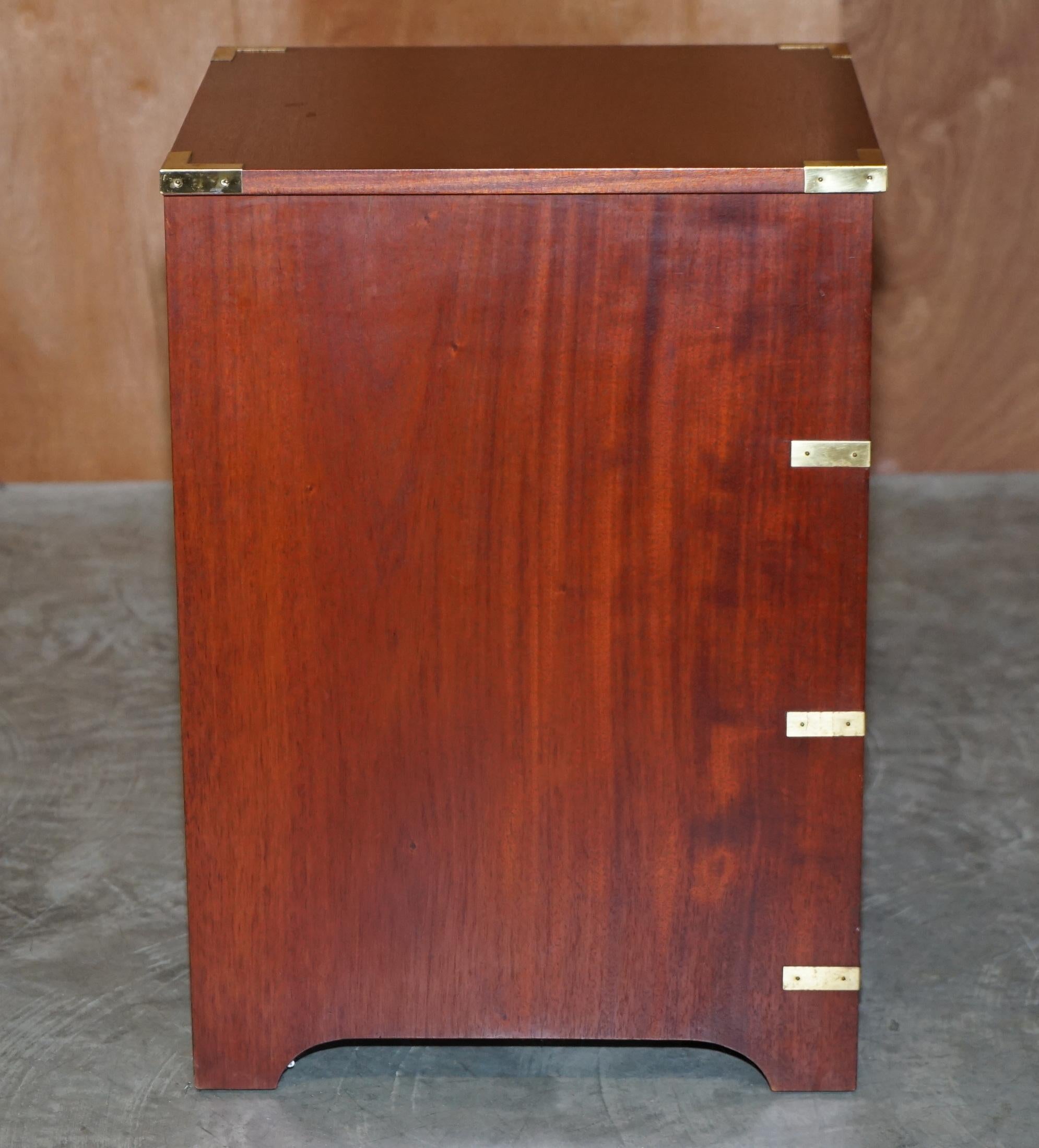 Hardwood Brass Trim Military Campaign Side Table Size Small Chest of Drawers Bedside Lamp