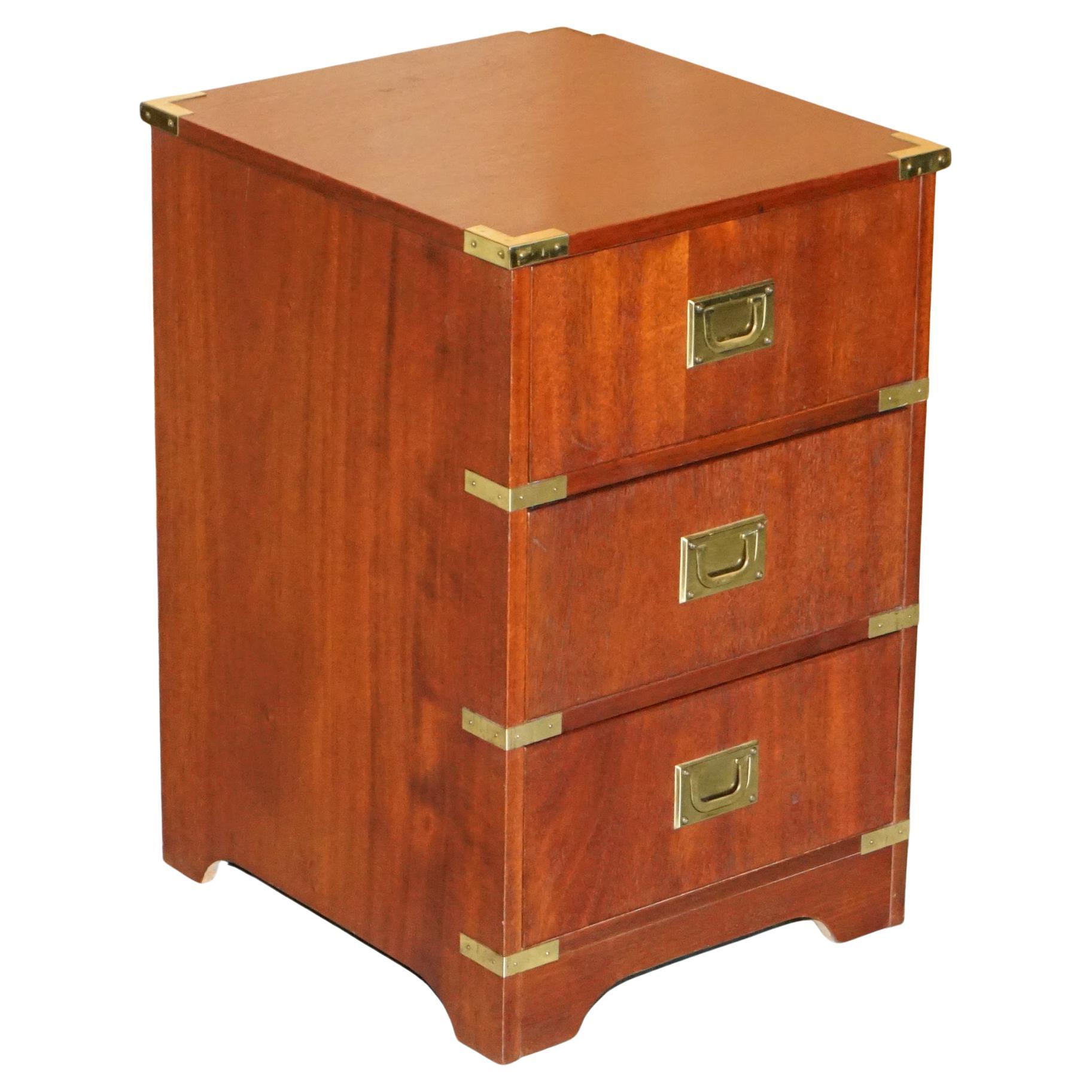 Brass Trim Military Campaign Side Table Size Small Chest of Drawers Bedside Lamp