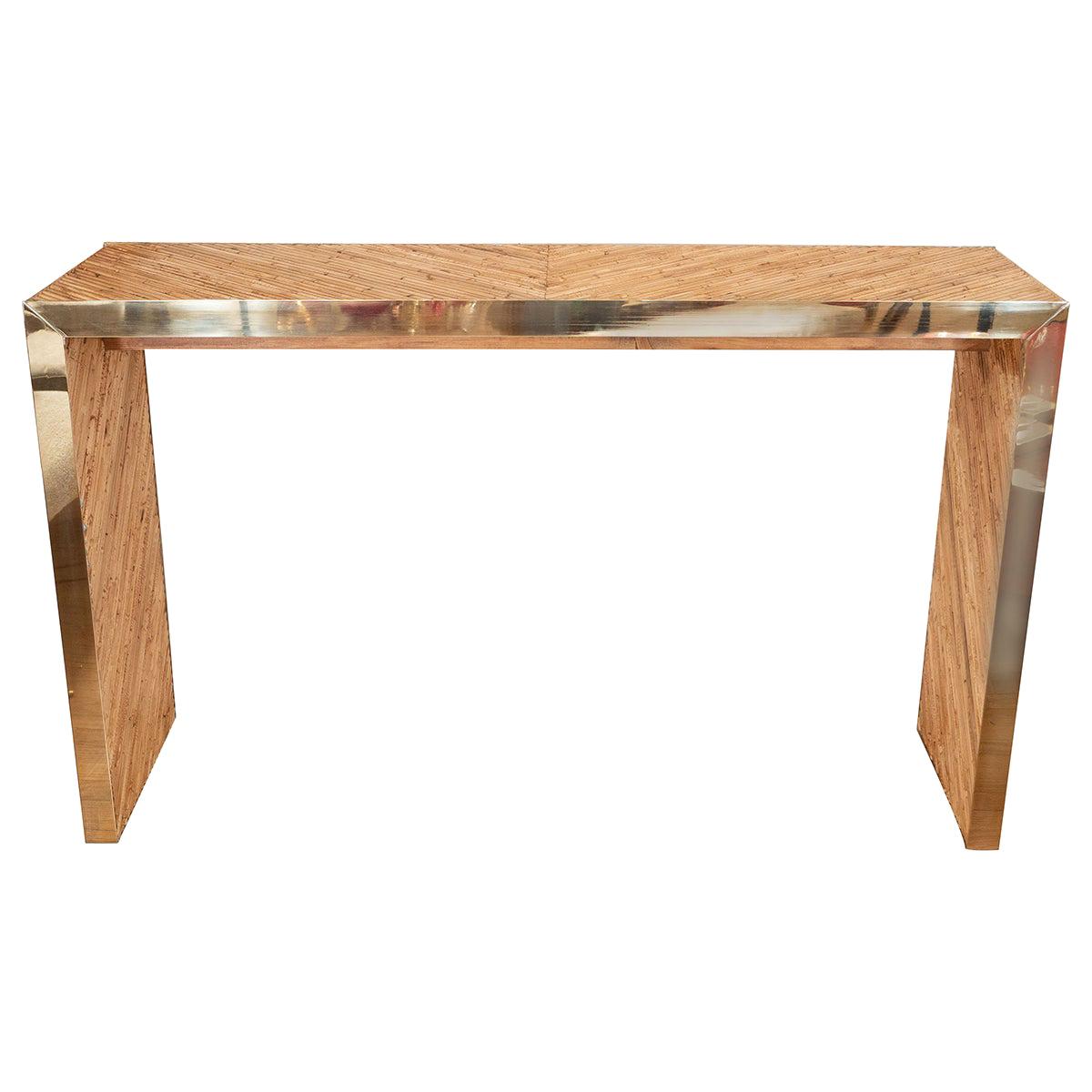 Brass Trimmed Bamboo Waterfall Console Table