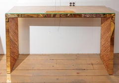 Brass Trimmed Bamboo Waterfall Console with Glass Top