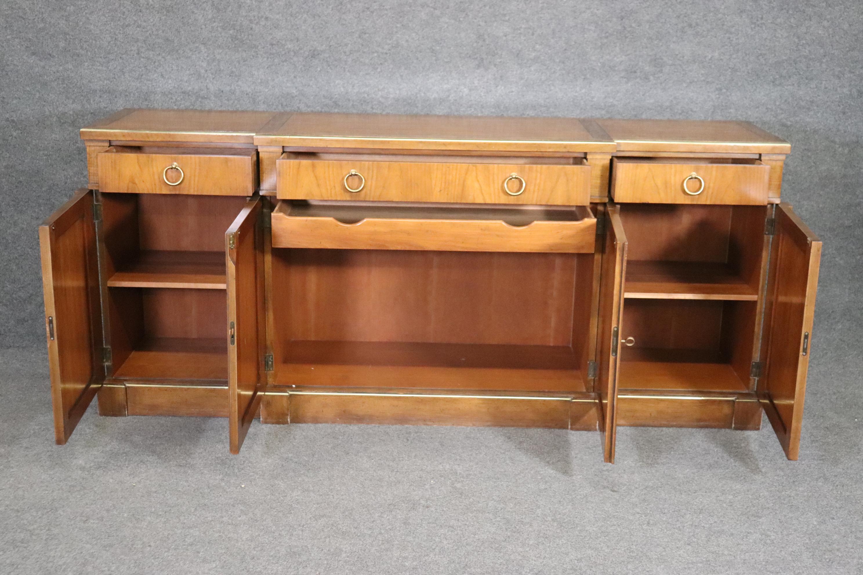 Brass Trimmed French Directoire Cherry Sideboard Buffet with Ring Pulls C1950 3