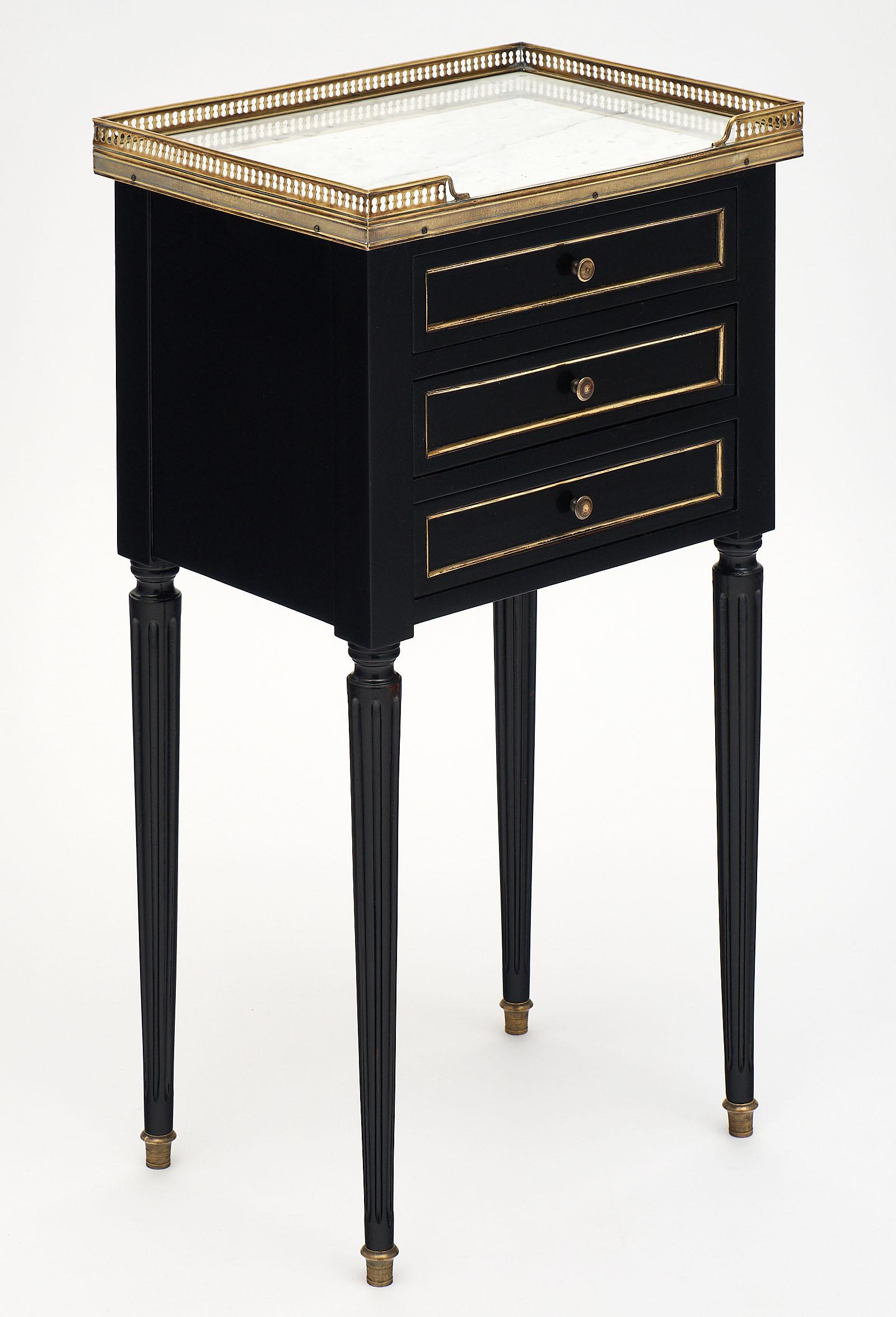 French Brass Trimmed Louis XVI Style Side Tables