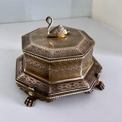 Brass Trinket Box with Lion Paw Feet and Swan Handle