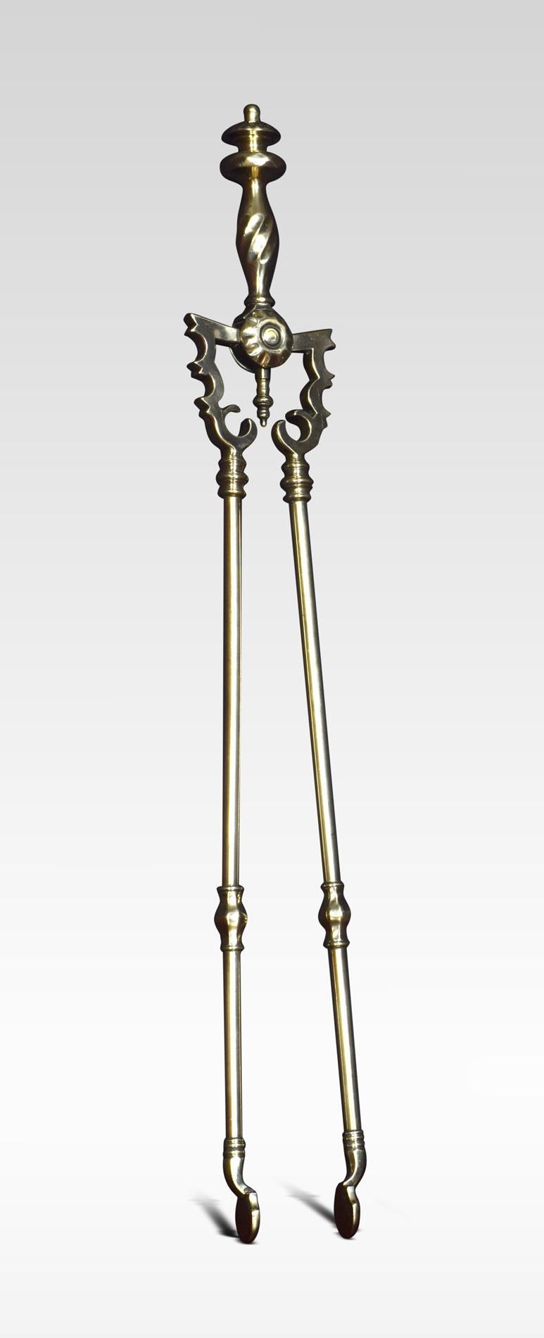 19th Century Brass Triple Companion Fire Tool Set For Sale