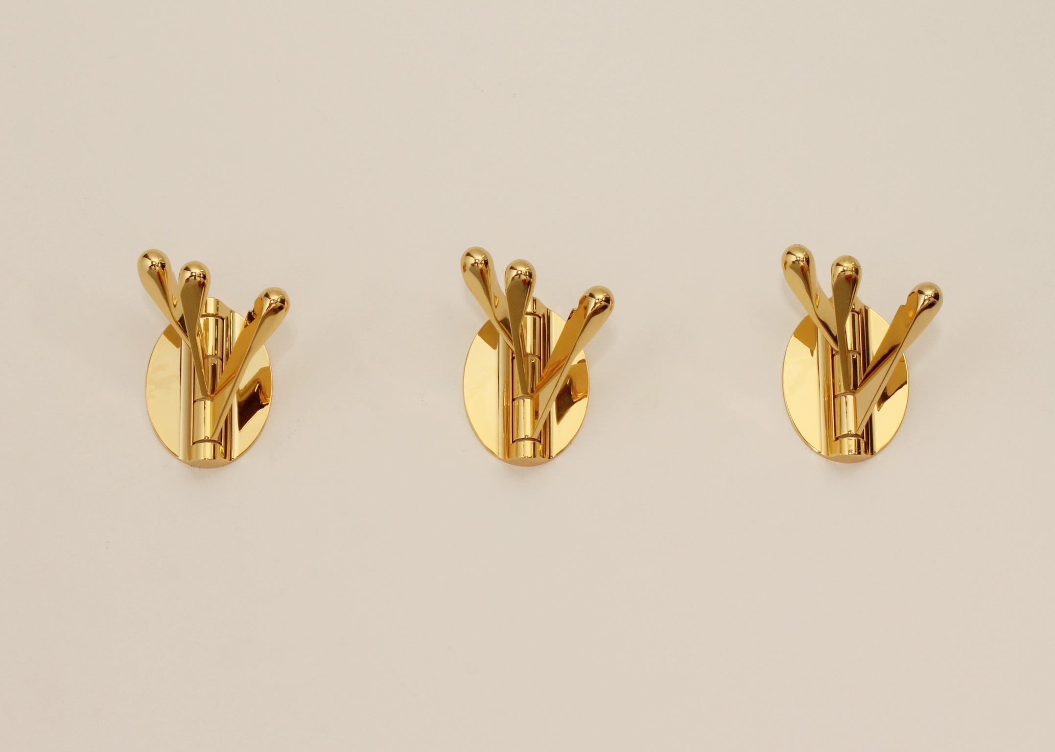 Late 20th Century Brass Triple Folding WallCoats Racks, 1970's For Sale