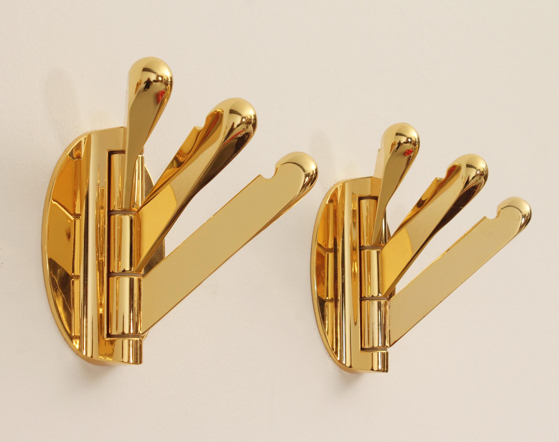 Brass Triple Folding WallCoats Racks, 1970's For Sale 3