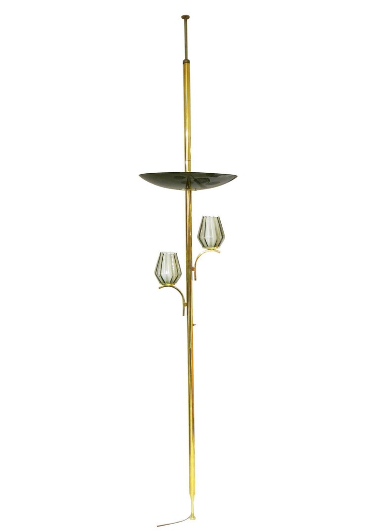 Brass Triple Light Floor To Ceiling Tension Pole Lamp For Sale At