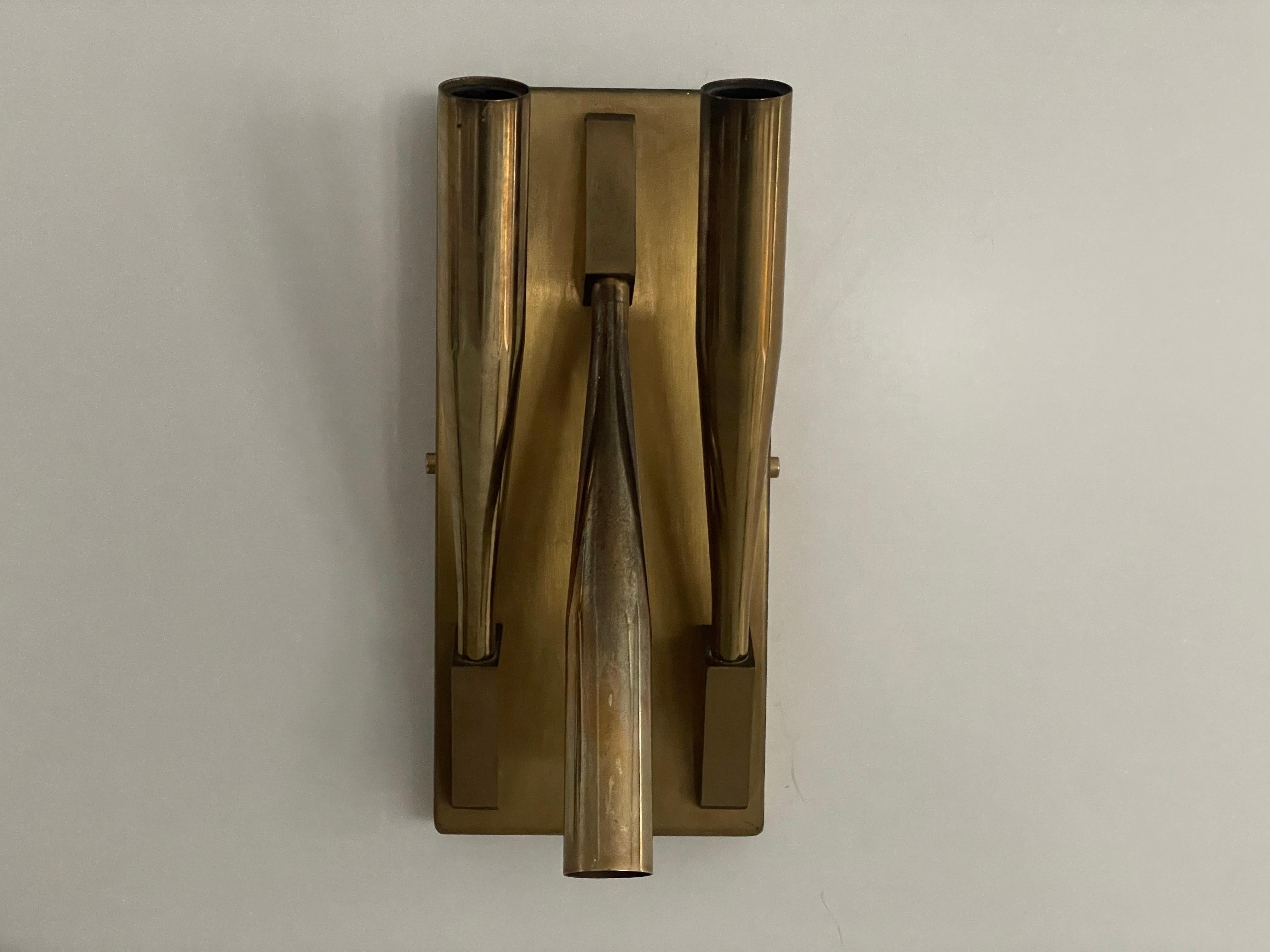 Mid-20th Century Brass Triple Tube Shades Set of 3 Sconces Attributed Gio Ponti, 1950s, Italy For Sale