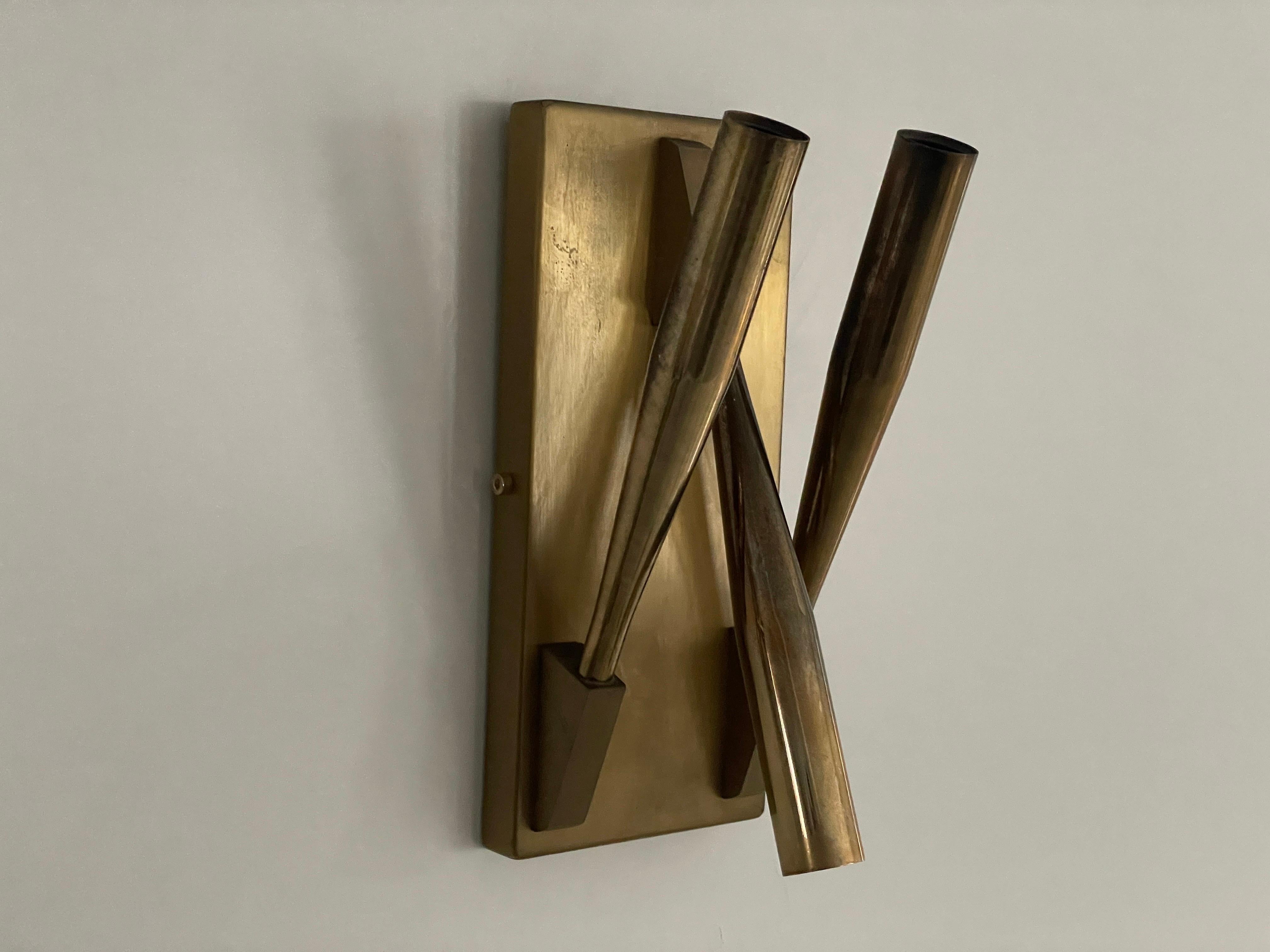 Brass Triple Tube Shades Set of 3 Sconces Attributed Gio Ponti, 1950s, Italy For Sale 1