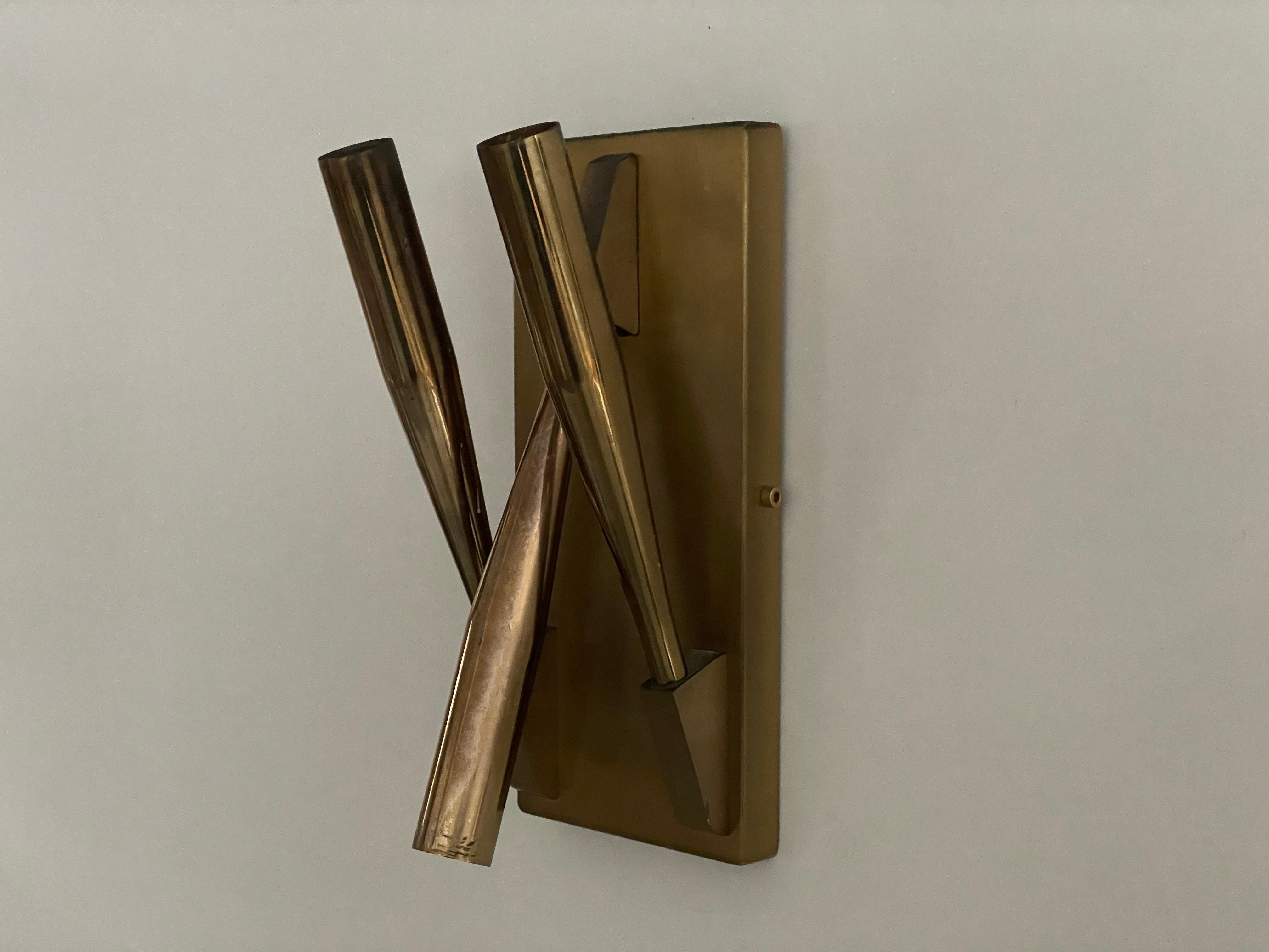Brass Triple Tube Shades Set of 3 Sconces Attributed Gio Ponti, 1950s, Italy For Sale 2