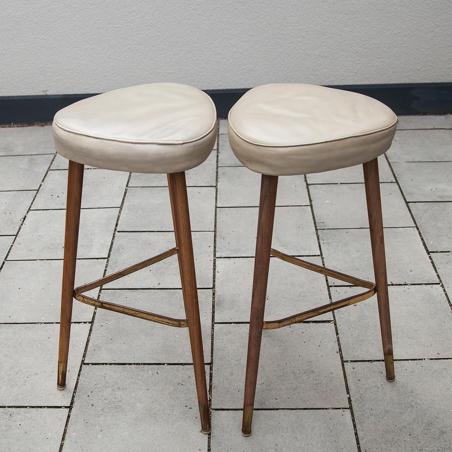Mid-Century Modern Brass Tripod Bar Stools France 1950s Set of 4 For Sale