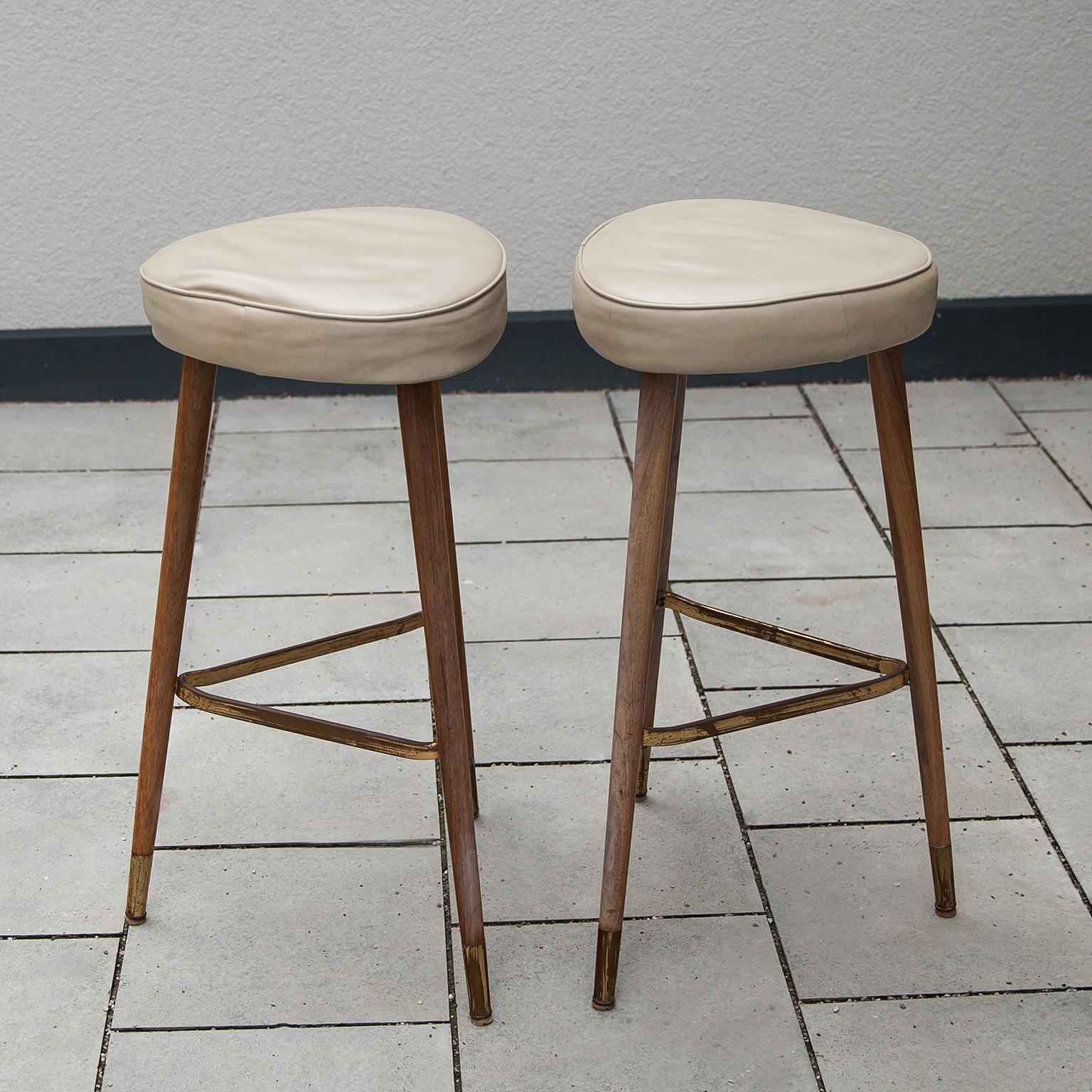 Brass Tripod Bar Stools France 1950s Set of 4 For Sale 1