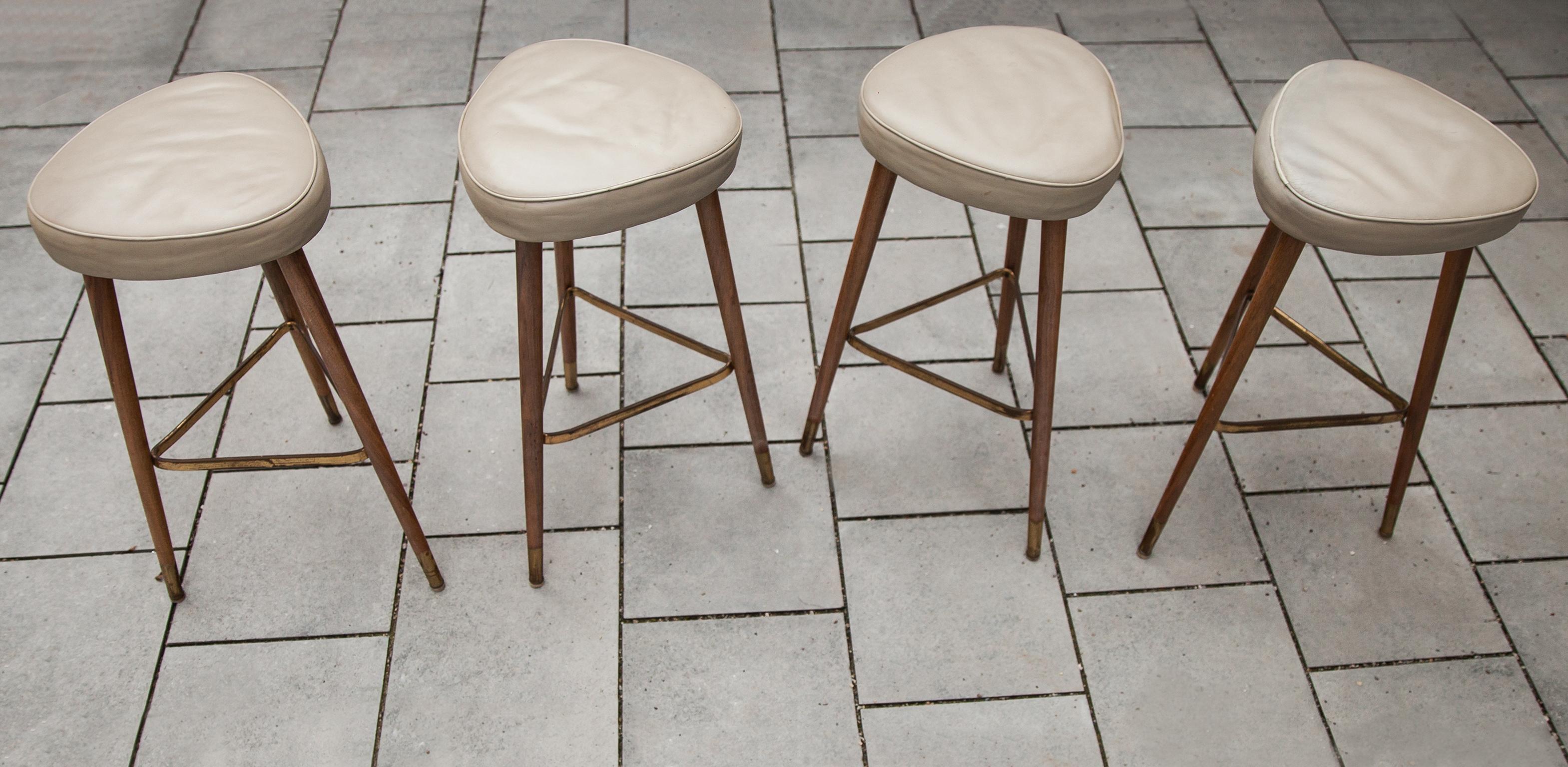 Brass Tripod Bar Stools France 1950s Set of 4 For Sale 2