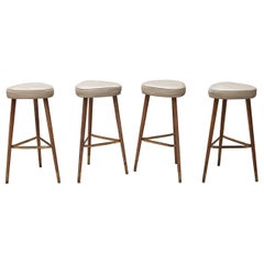 Brass Tripod Bar Stools France 1950s Set of 4