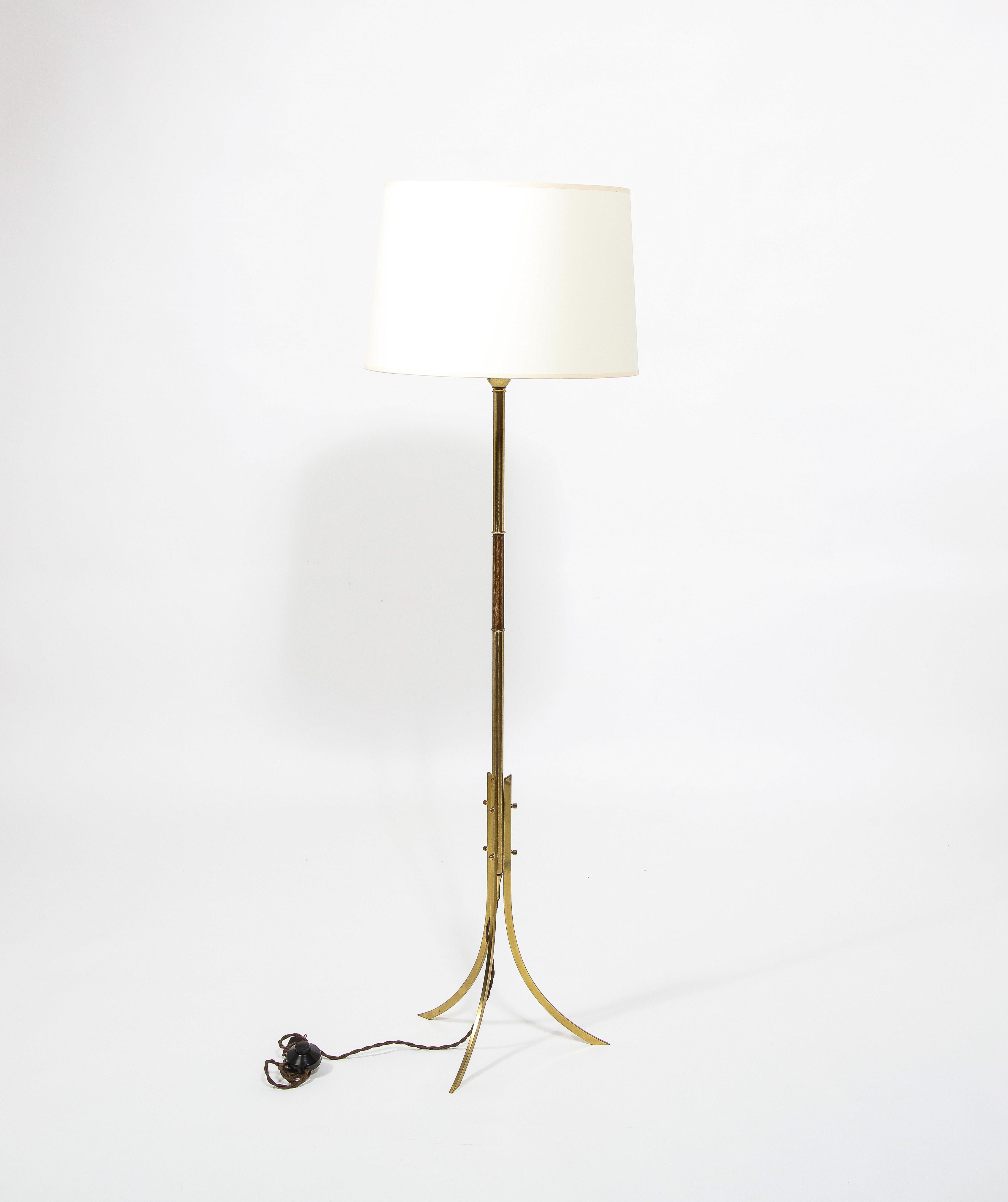 Brass Tripod Floor Lamp, France 1950's For Sale 6