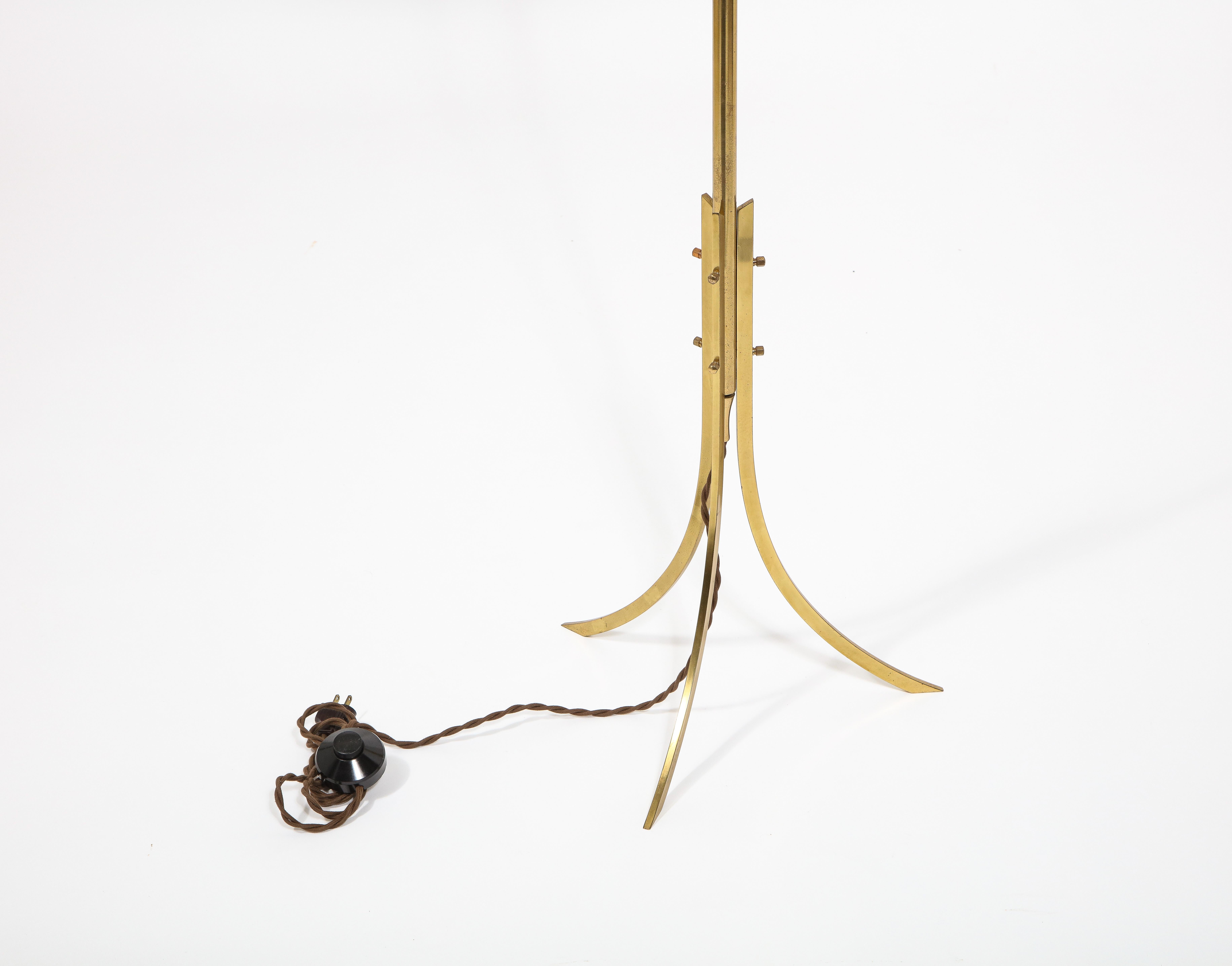 Brass Tripod Floor Lamp, France 1950's For Sale 7