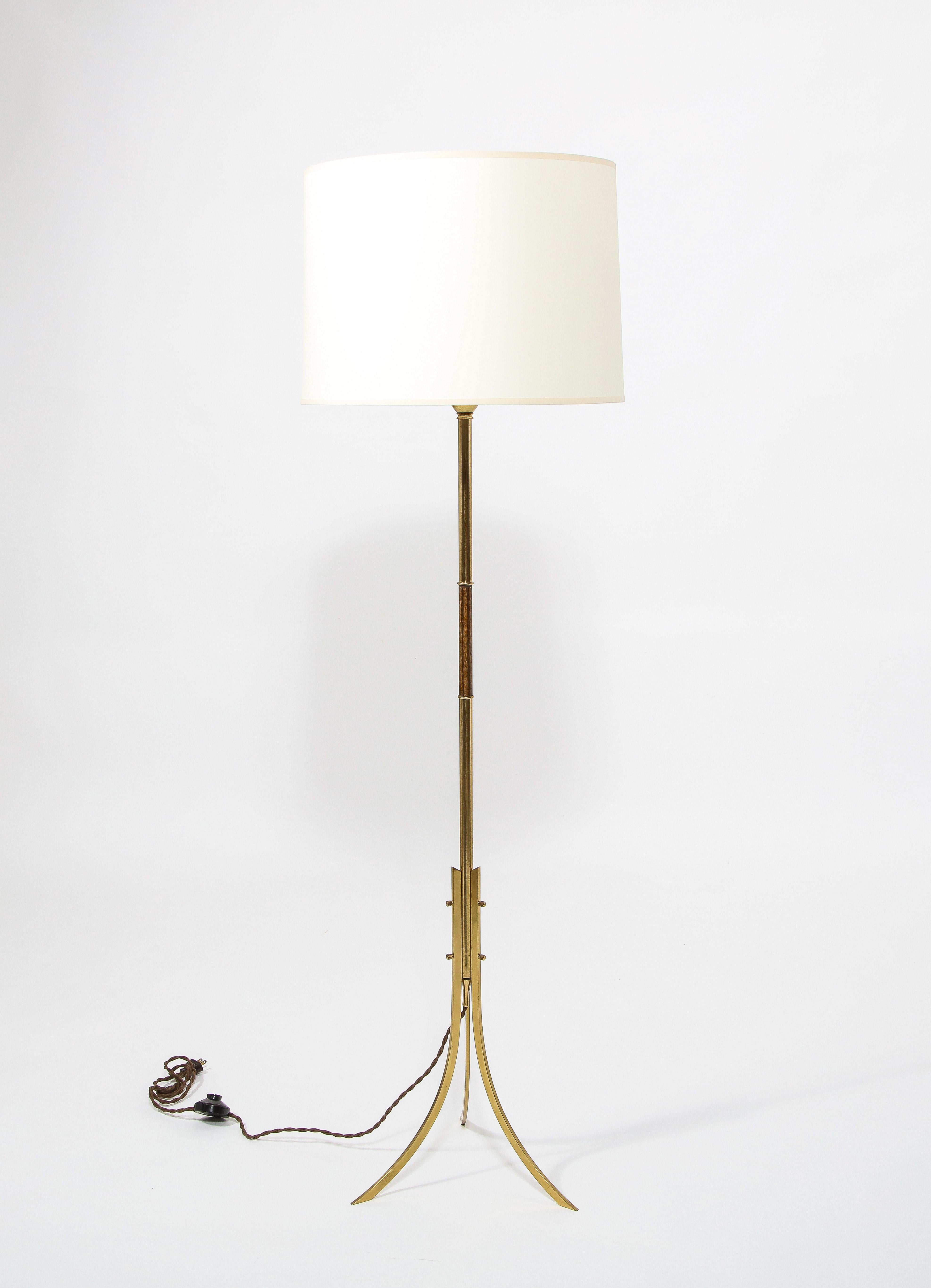 Brass Tripod Floor Lamp, France 1950's For Sale 1