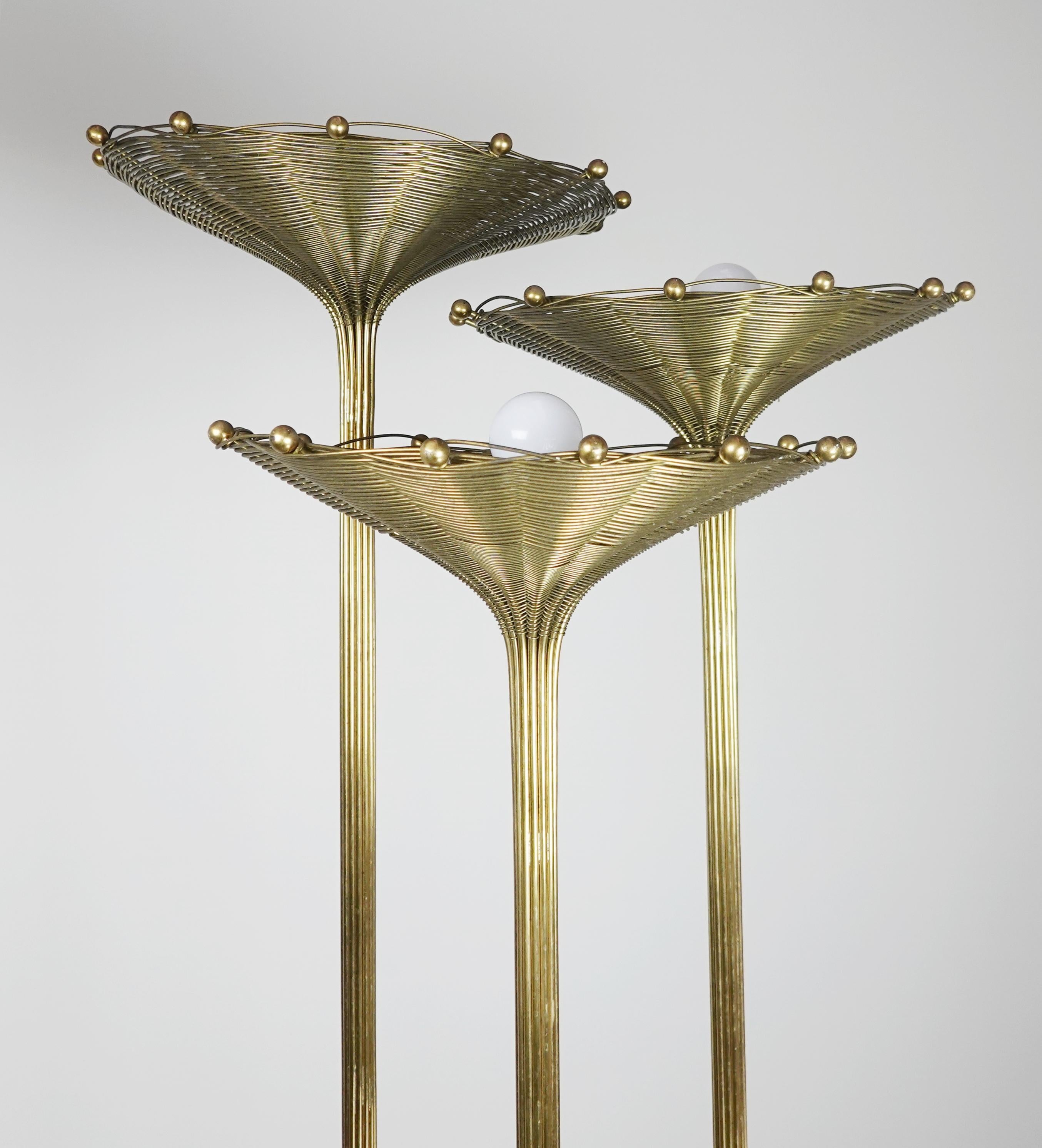 Italian Mid-Century Brass Tripod Floor Lamp Model 