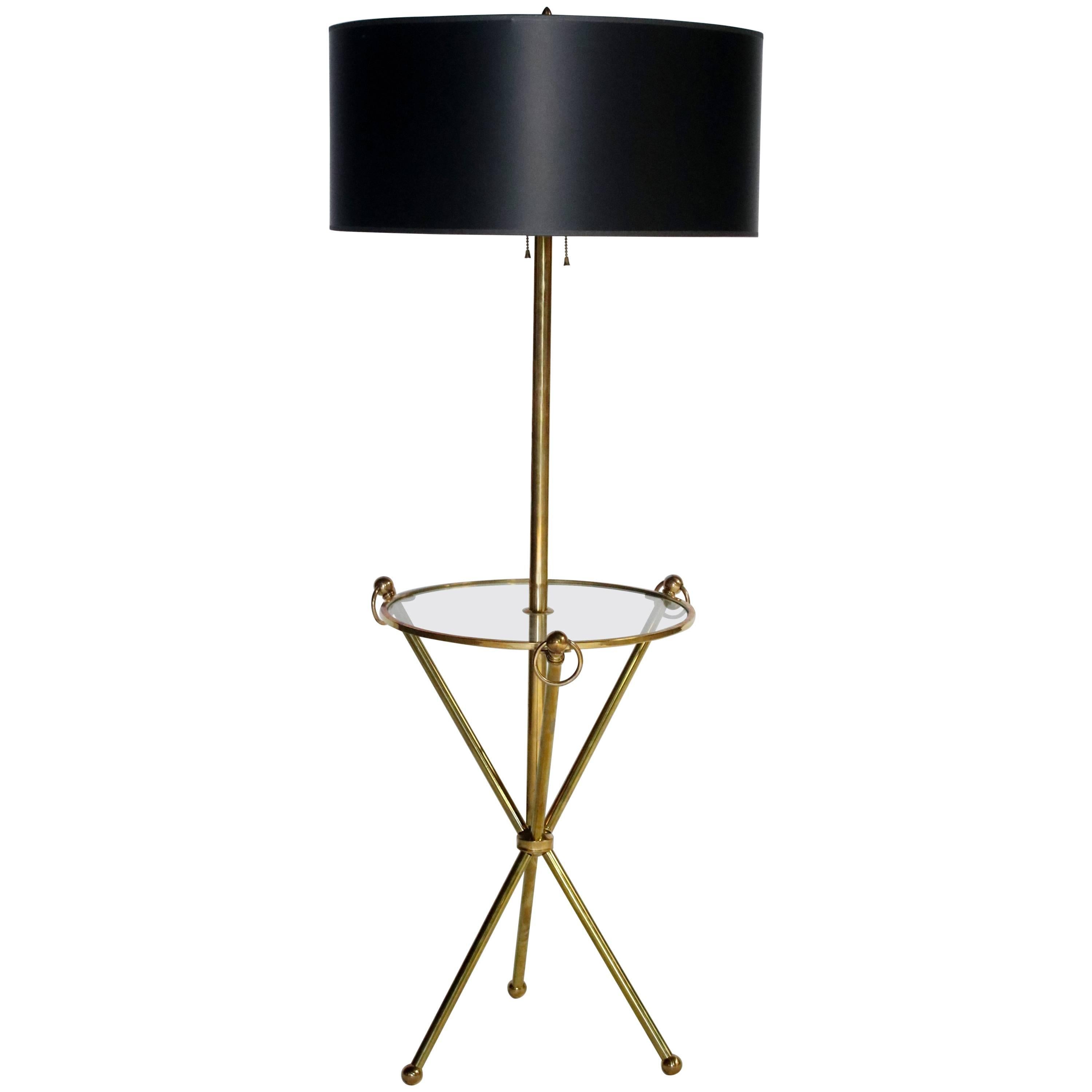 Brass Tripod Floor Lamp with Custom Shade For Sale