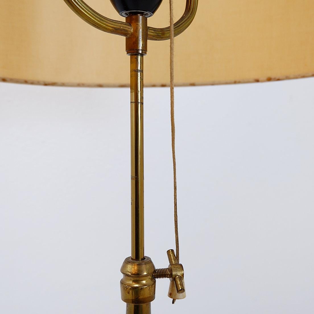 Brass Tripod Floor Lamp with Half Shade - Early 20th Century For Sale 10