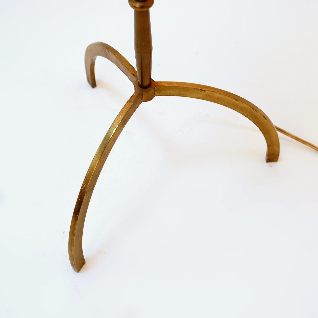 Brass Tripod Floor Lamp with Half Shade - Early 20th Century For Sale 11