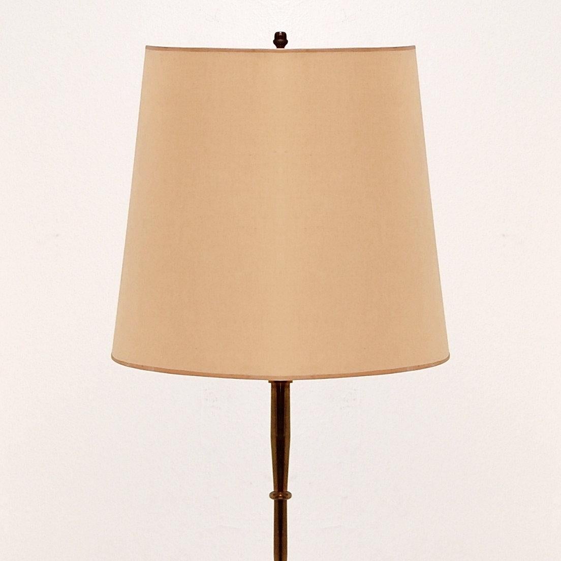 Brass Tripod Floor Lamp with Half Shade - Early 20th Century For Sale 1