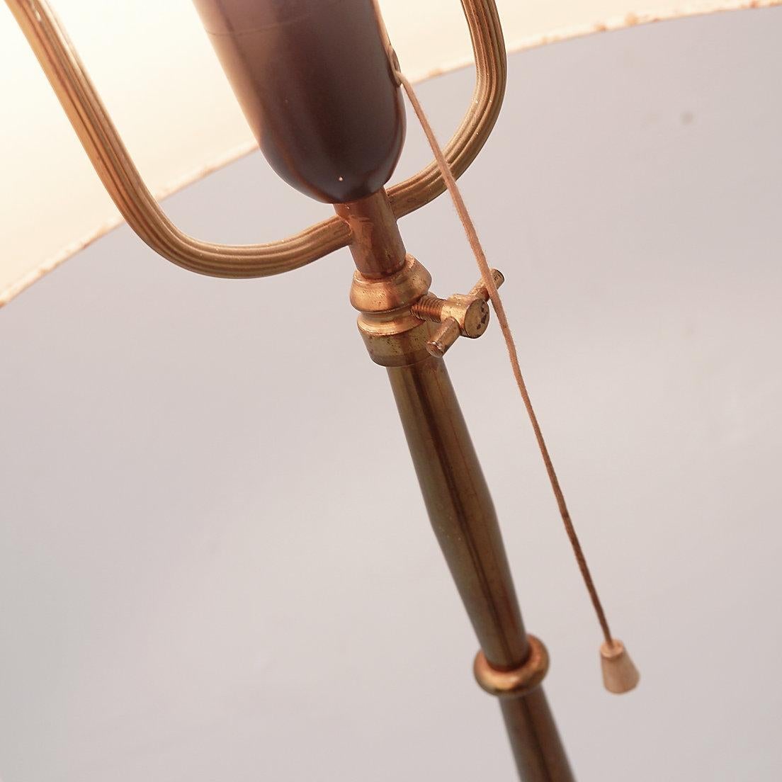 Brass Tripod Floor Lamp with Half Shade - Early 20th Century For Sale 3