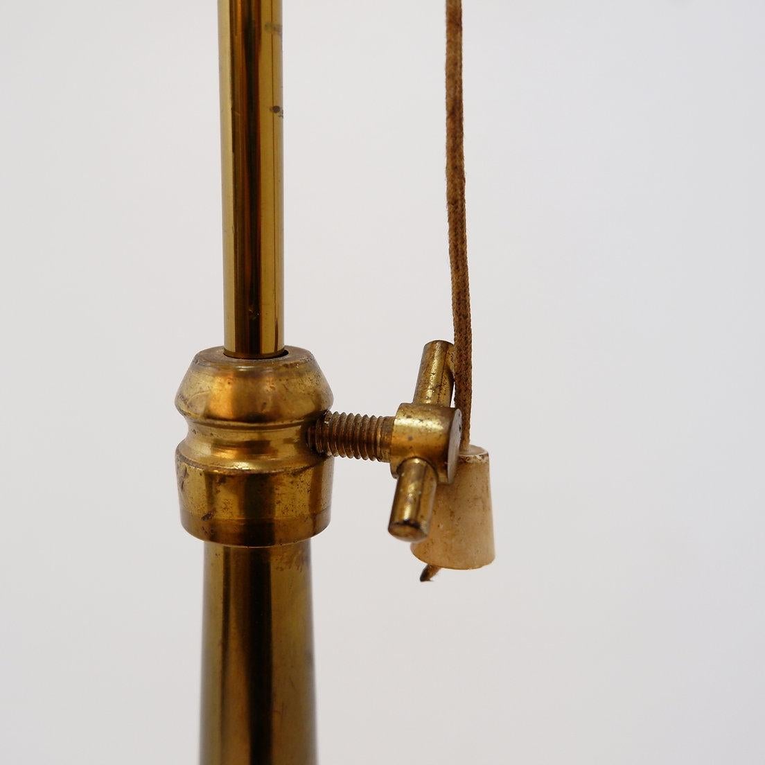 Brass Tripod Floor Lamp with Half Shade - Early 20th Century For Sale 4