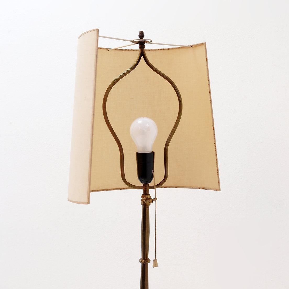 Brass Tripod Floor Lamp with Half Shade - Early 20th Century For Sale 5