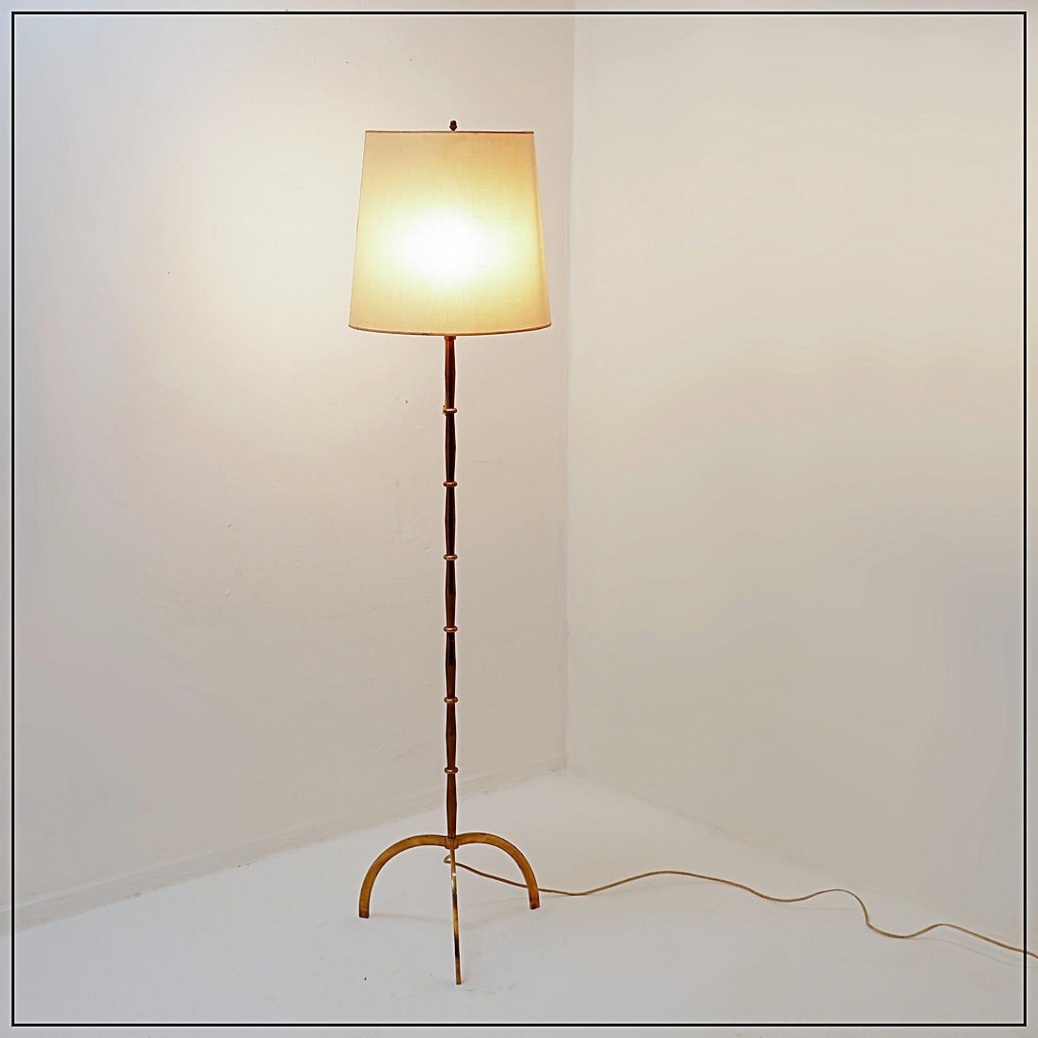 Brass Tripod Floor Lamp with Half Shade - Early 20th Century For Sale 6