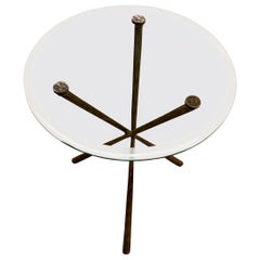 Brass Tripod Leg, Round Glass Top Cocktail Table, China, Contemporary