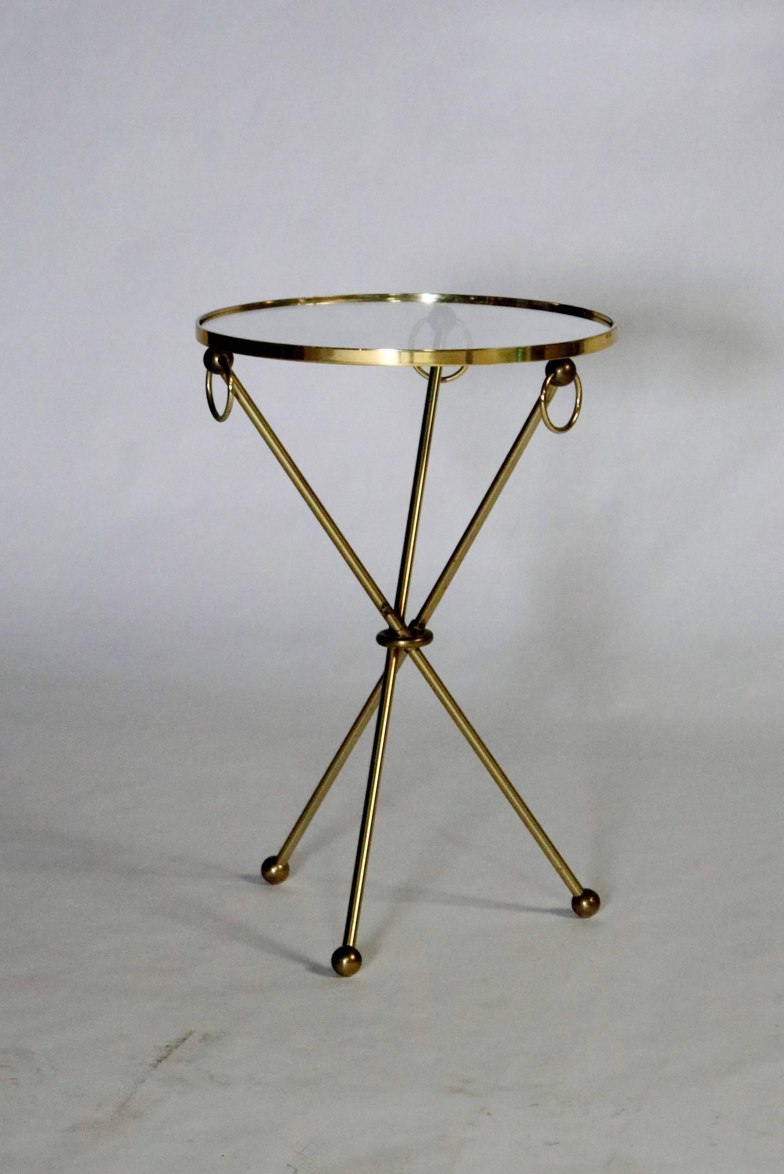 Brass Tripod Table with Loop Handles In Good Condition In Chicago, IL