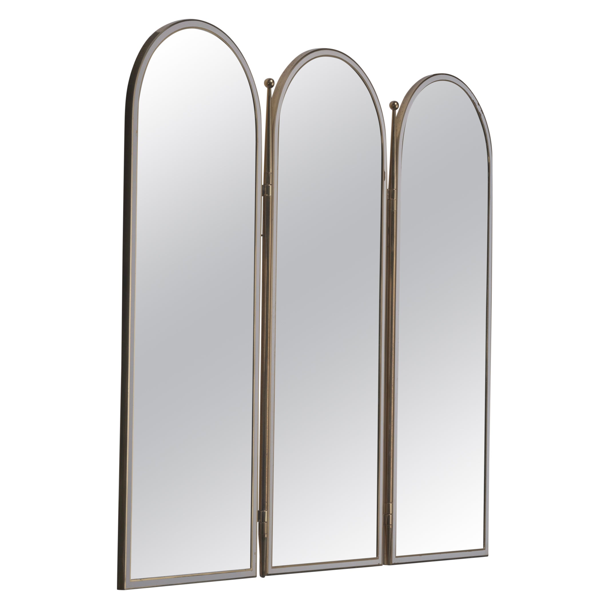 Brass triptych wall mirror For Sale